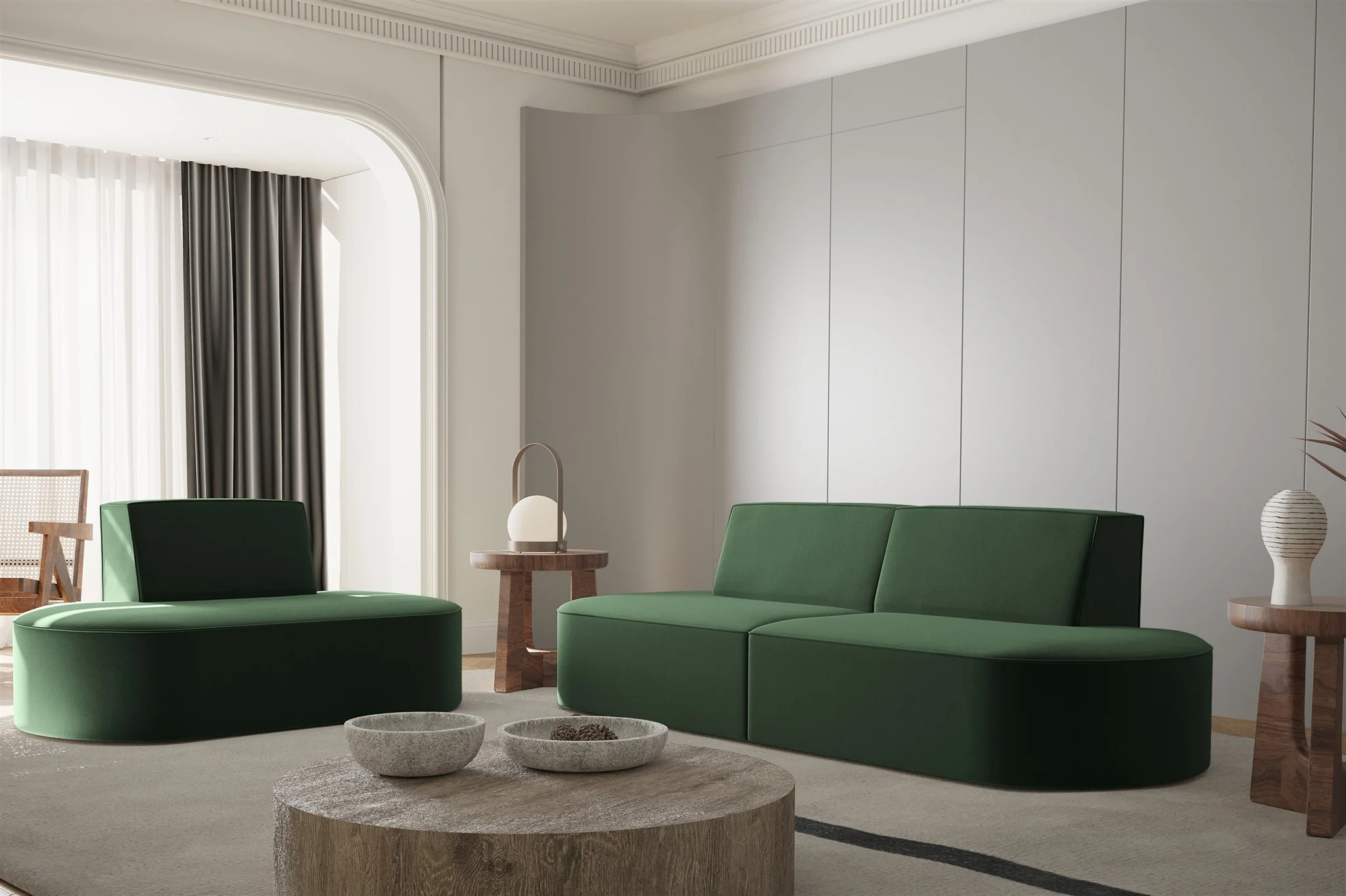 Sofaset Designersofa Set 2-1 MILOT in Stoff Opera Velvet Grün