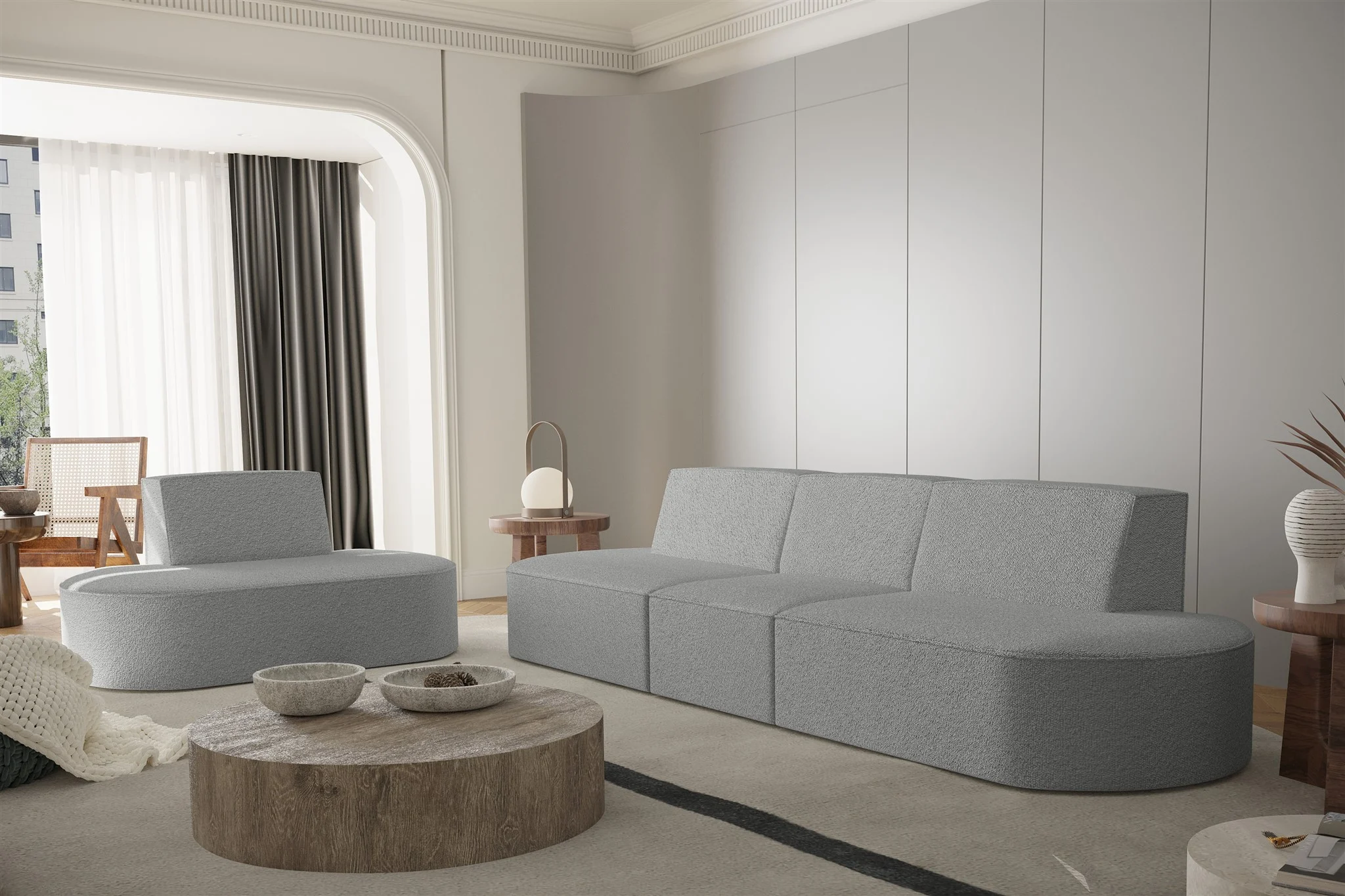 Sofaset Designersofa Set 3-1 MILOT in Stoff Ascot Bukla Grau