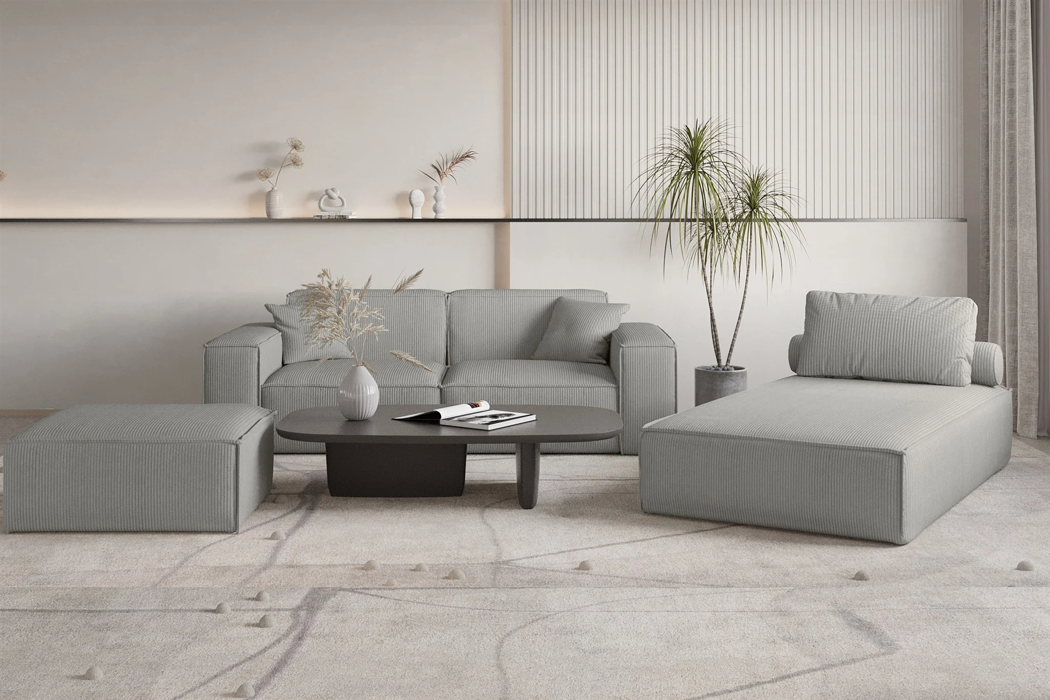 Polstermöbel Set 3-teilig CELES PREMIUM in Stoff Scala Grau