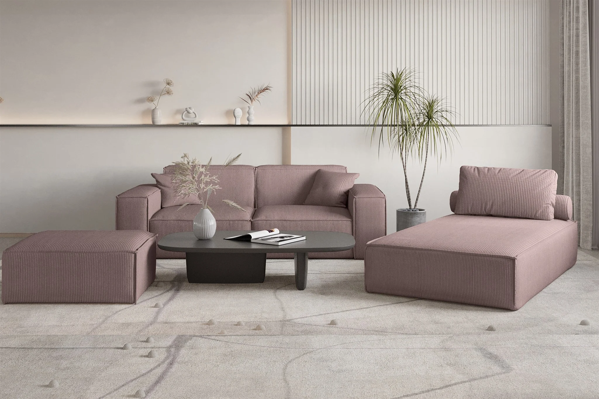 Polstermöbel Set 3-teilig CELES PREMIUM in Stoff Scala Lavendel