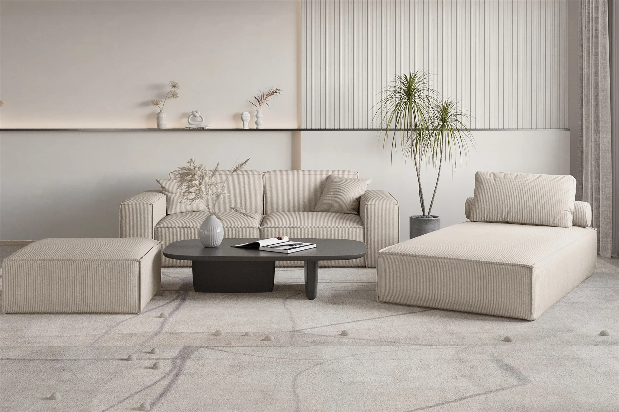 Polstermöbel Set 3-teilig CELES PREMIUM in Stoff Scala Hellbeige