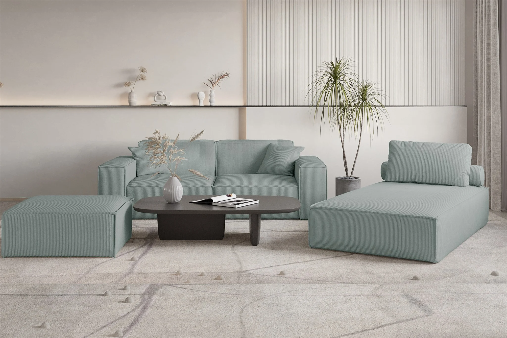 Polstermöbel Set 3-teilig CELES PREMIUM in Stoff Scala Saphirblau
