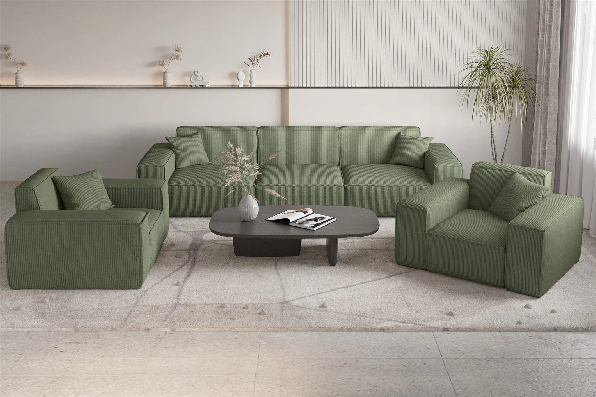 Sofaset Designersofa CELES PREMIUM 3-1-1 in Stoff Scala Forest