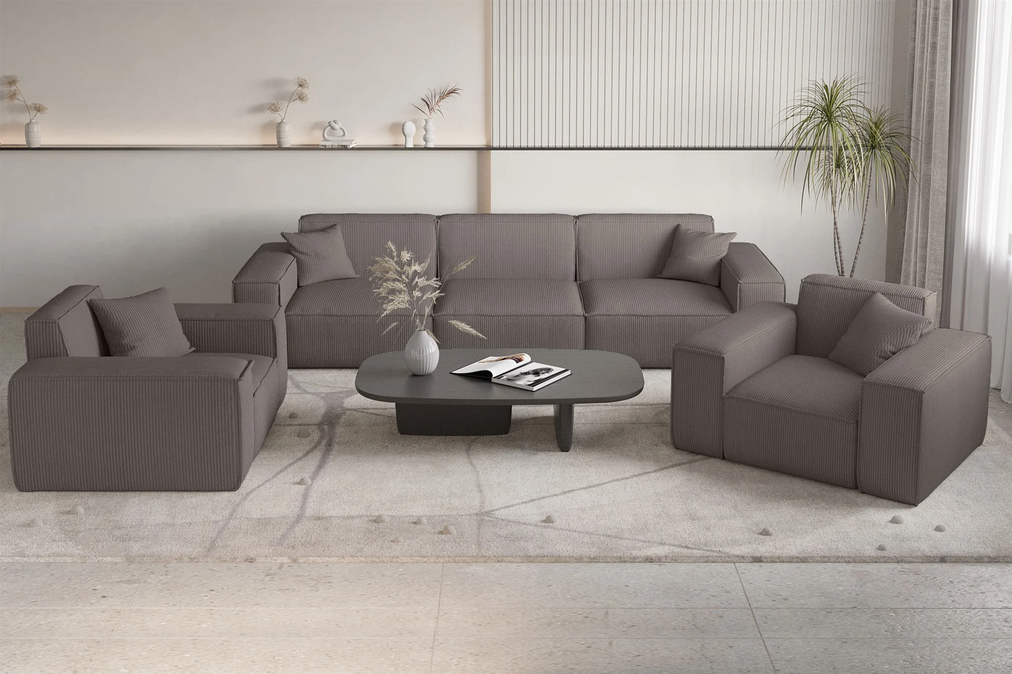 Sofaset Designersofa CELES PREMIUM 3-1-1 in Stoff Scala Taupe