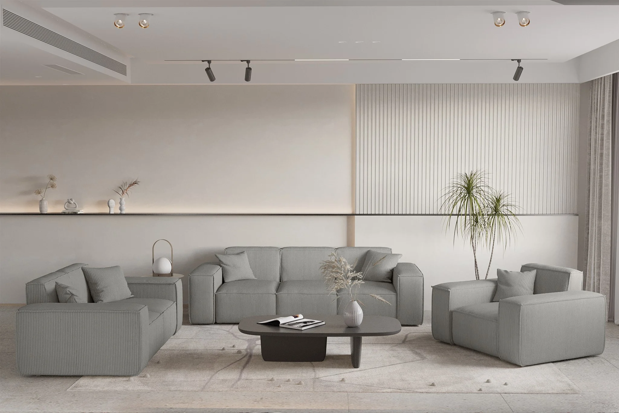 Sofaset Designersofa CELES PREMIUM 3-2-1 in Stoff Scala Grau