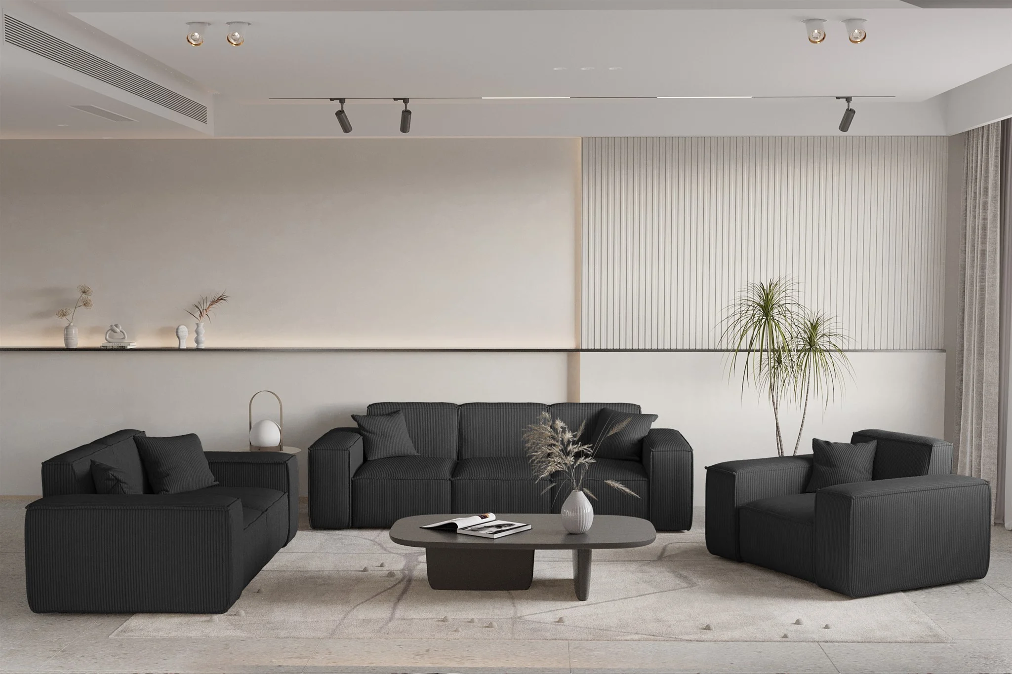 Sofaset Designersofa CELES PREMIUM 3-2-1 in Stoff Scala Schwarz