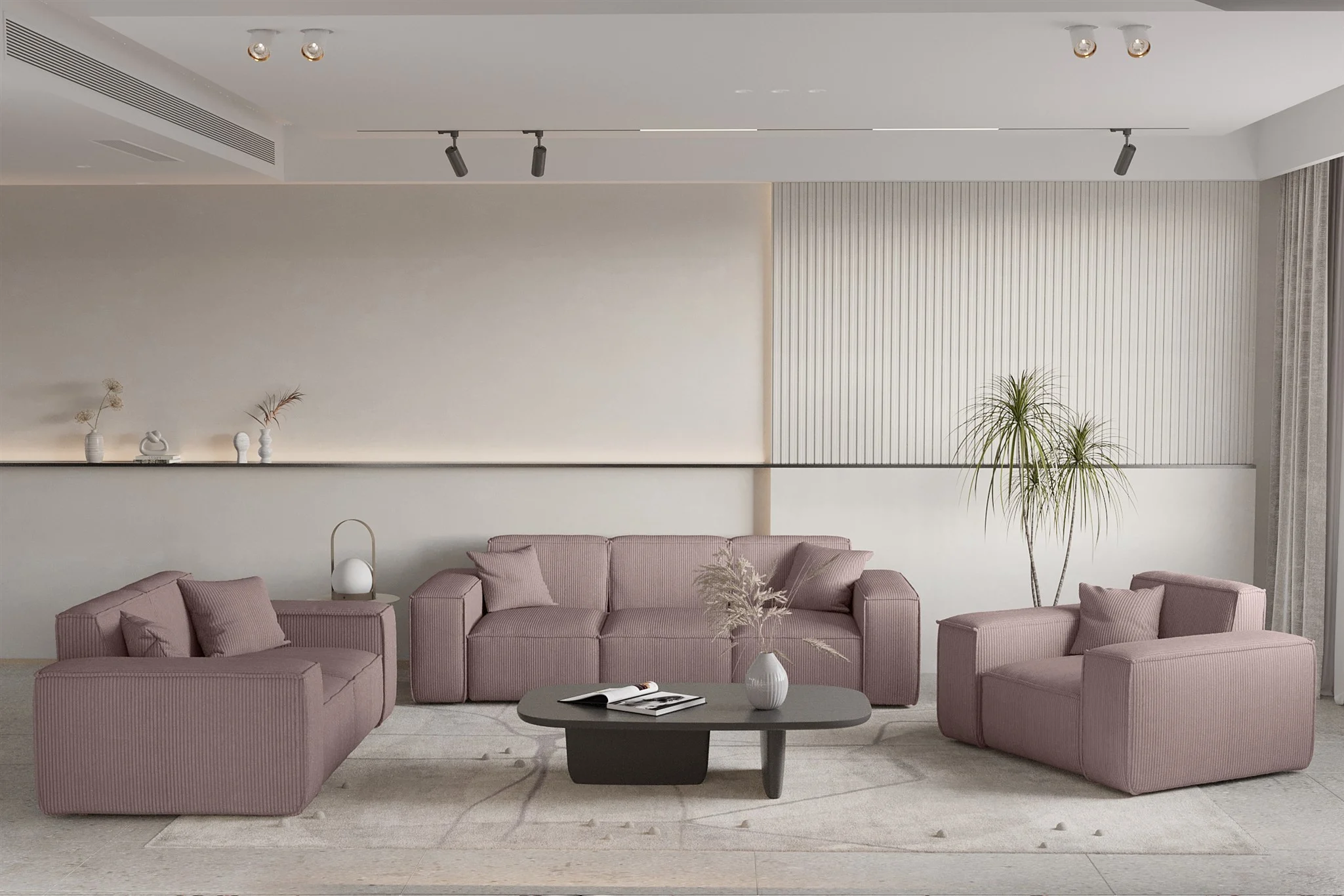 Sofaset Designersofa CELES PREMIUM 3-2-1 in Stoff Scala Lavendel