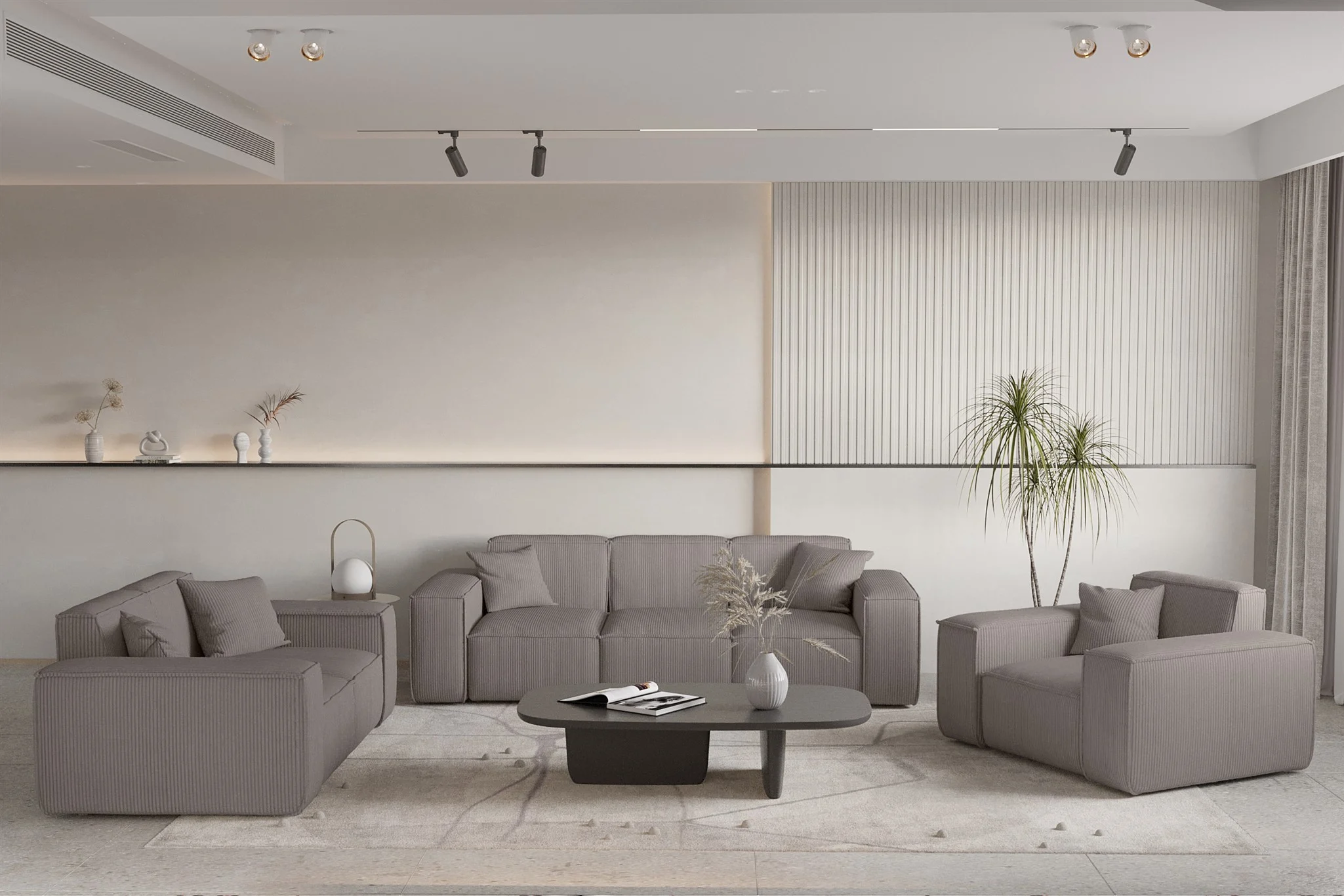 Sofaset Designersofa CELES PREMIUM 3-2-1 in Stoff Scala Taupe