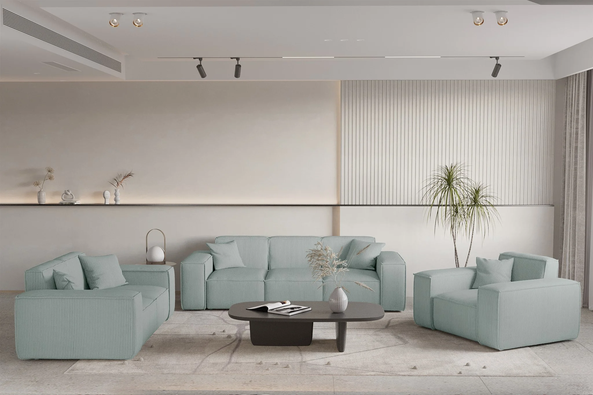 Sofaset Designersofa CELES PREMIUM 3-2-1 in Stoff Scala Saphirblau