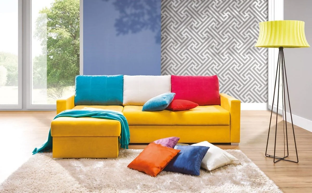 Ecksofa Schlafsofa AMELIE Gelb Ottomane Links - Fun Moebel