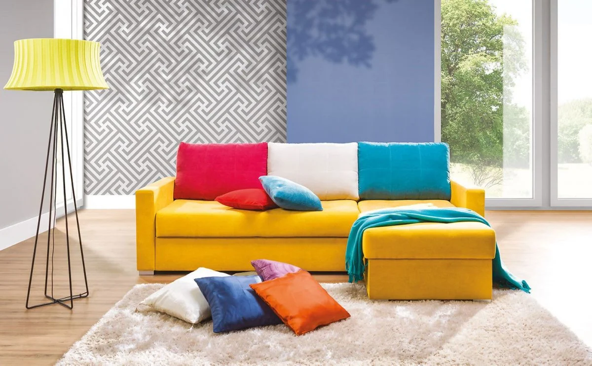 Ecksofa Schlafsofa AMELIE Gelb Ottomane Rechts - Fun Moebel