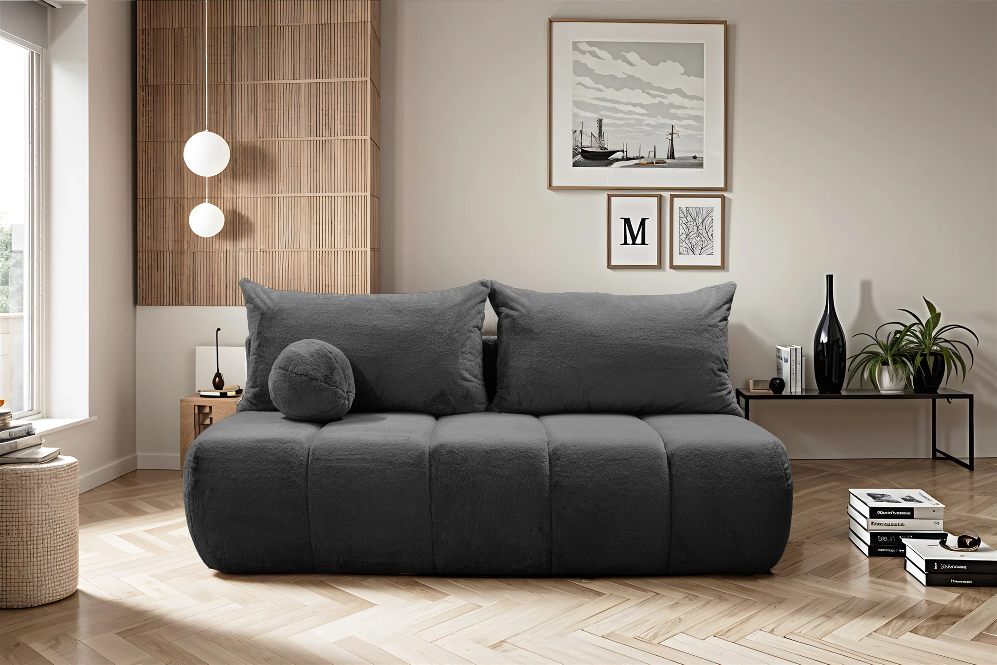 Schlafsofa Designersofa Sofa 3-Sitzer ANZIA in Stoff Bunny Anthrazit