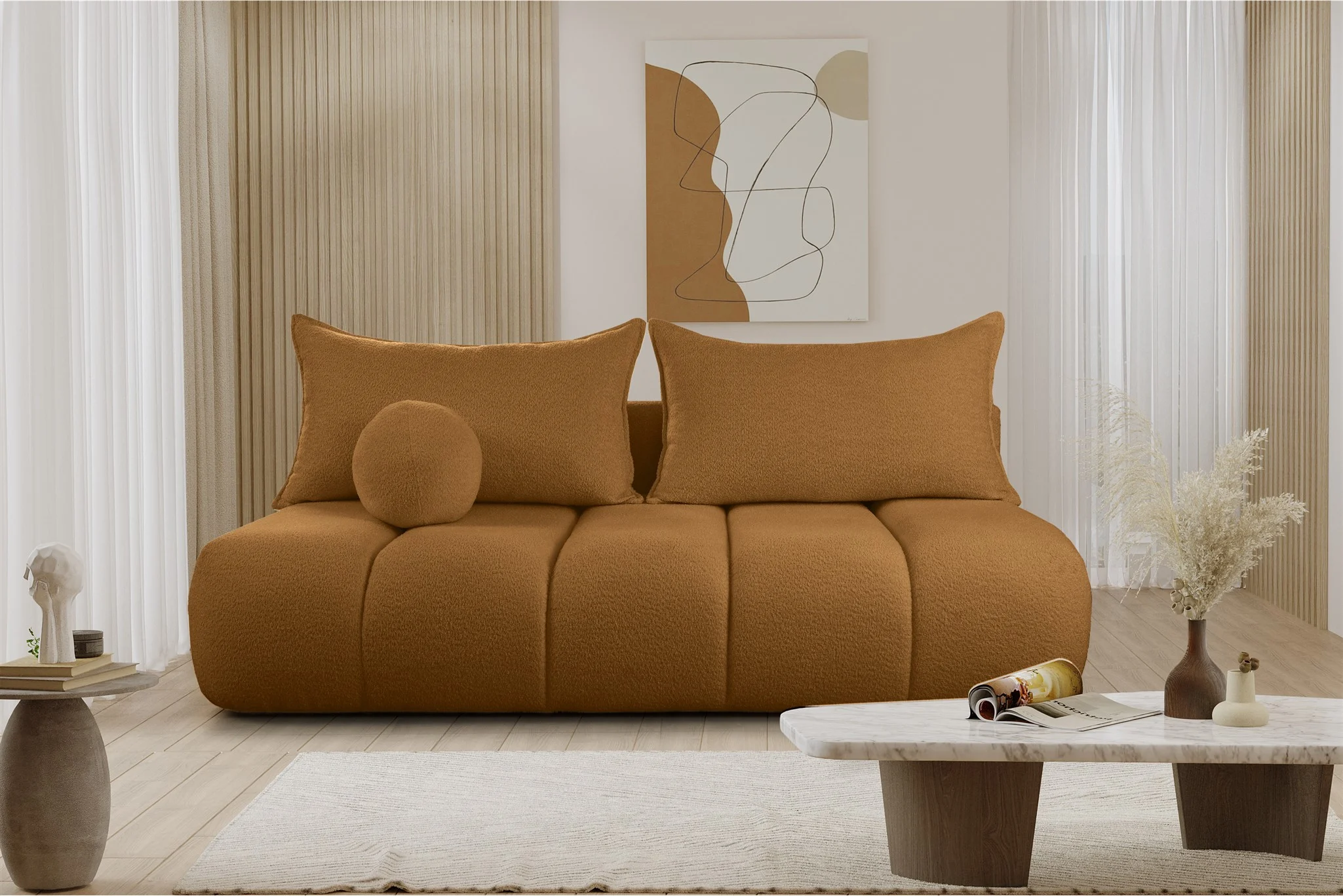 Schlafsofa Designersofa Sofa 3-Sitzer ANZIA in Stoff Ascot Bukla Bernstein