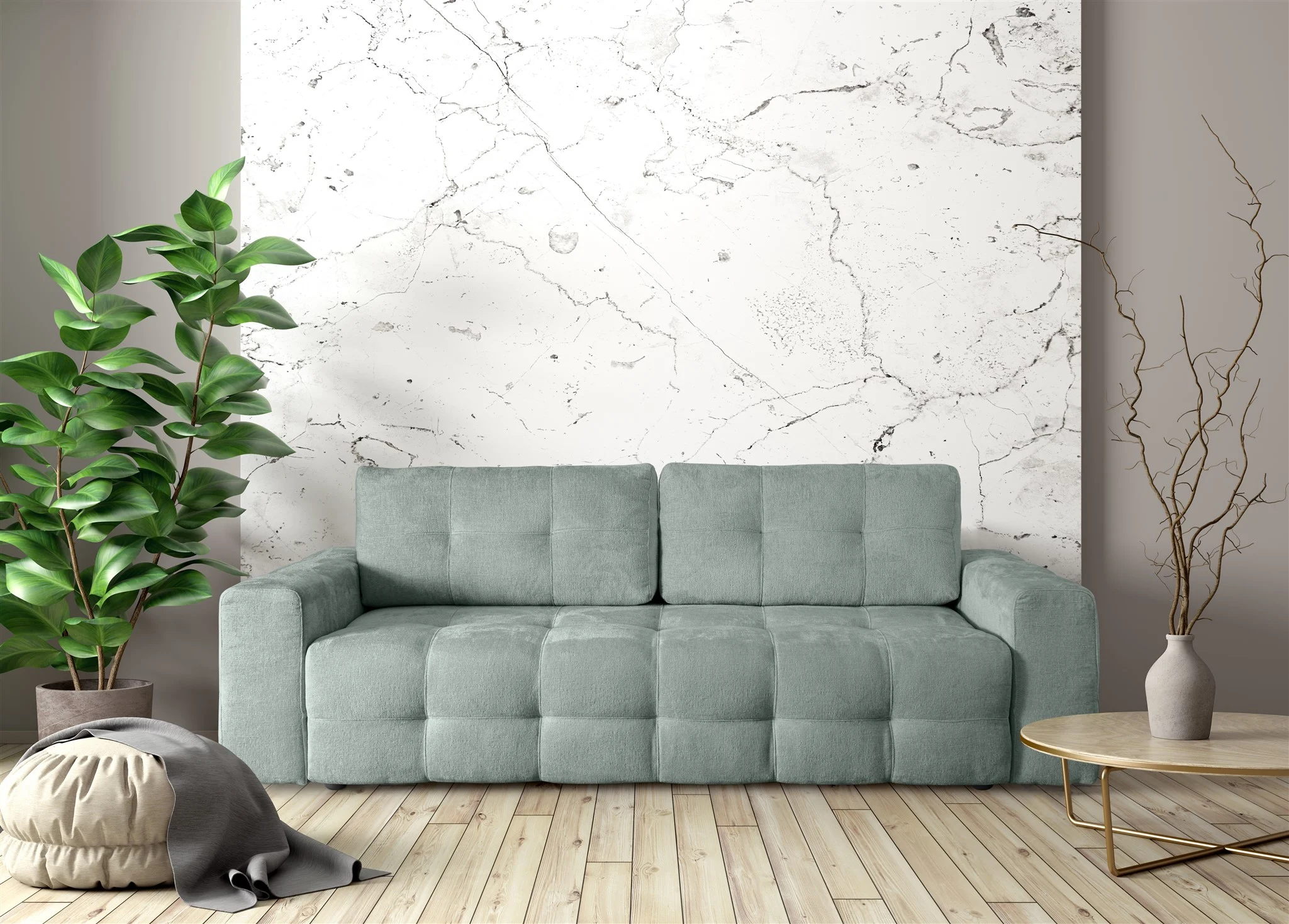 Schlafsofa Designersofa Sofa 3-Sitzer ARIELLE in Stoff Perfect Harmony Salbeigrün