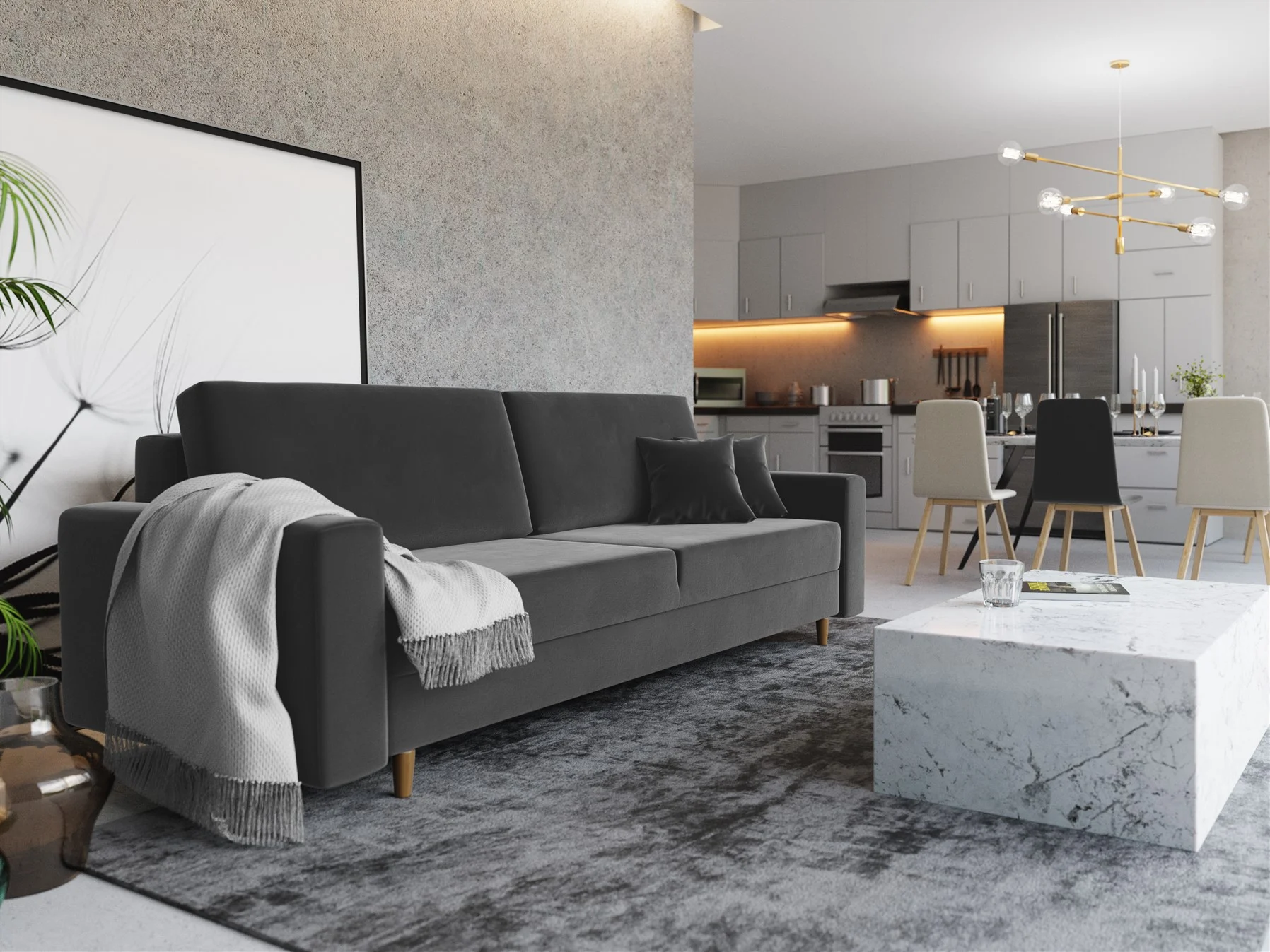 Sofa 3-Sitzer BELLA mit Schlaffunktion Grau