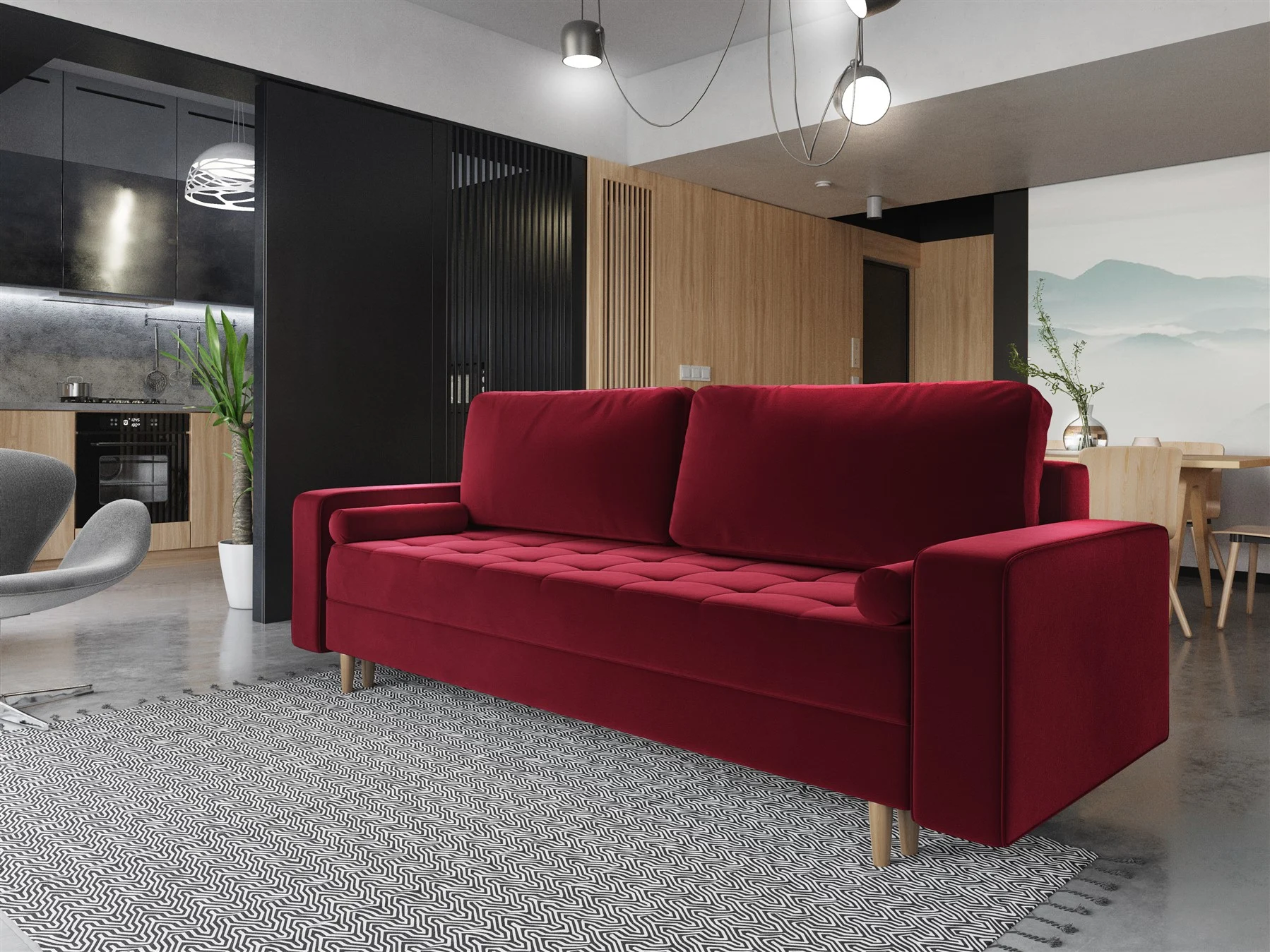 Sofa 3-Sitzer BELANO mit Schlaffunktion Rot