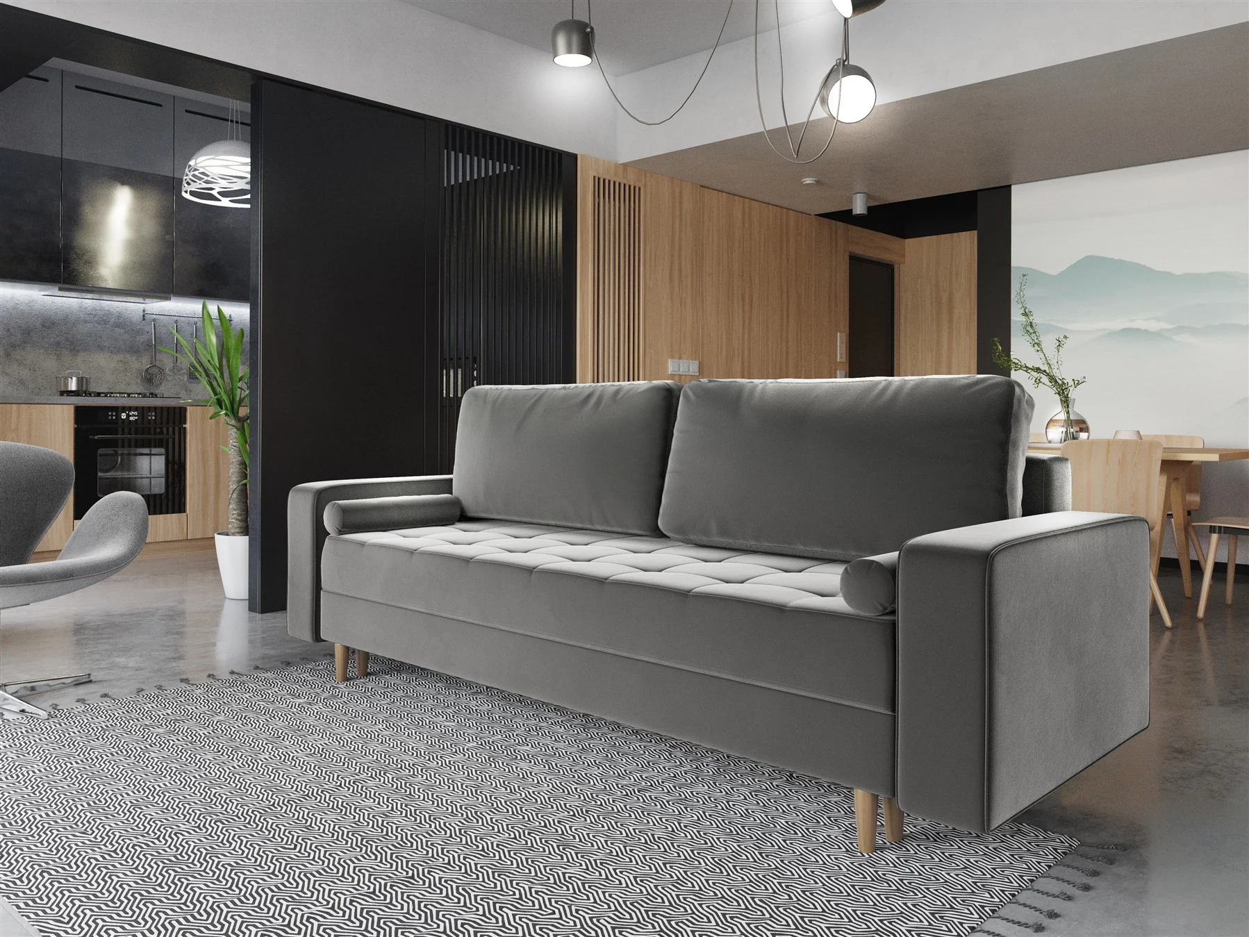 Sofa 3-Sitzer BELANO mit Schlaffunktion Hellgrau