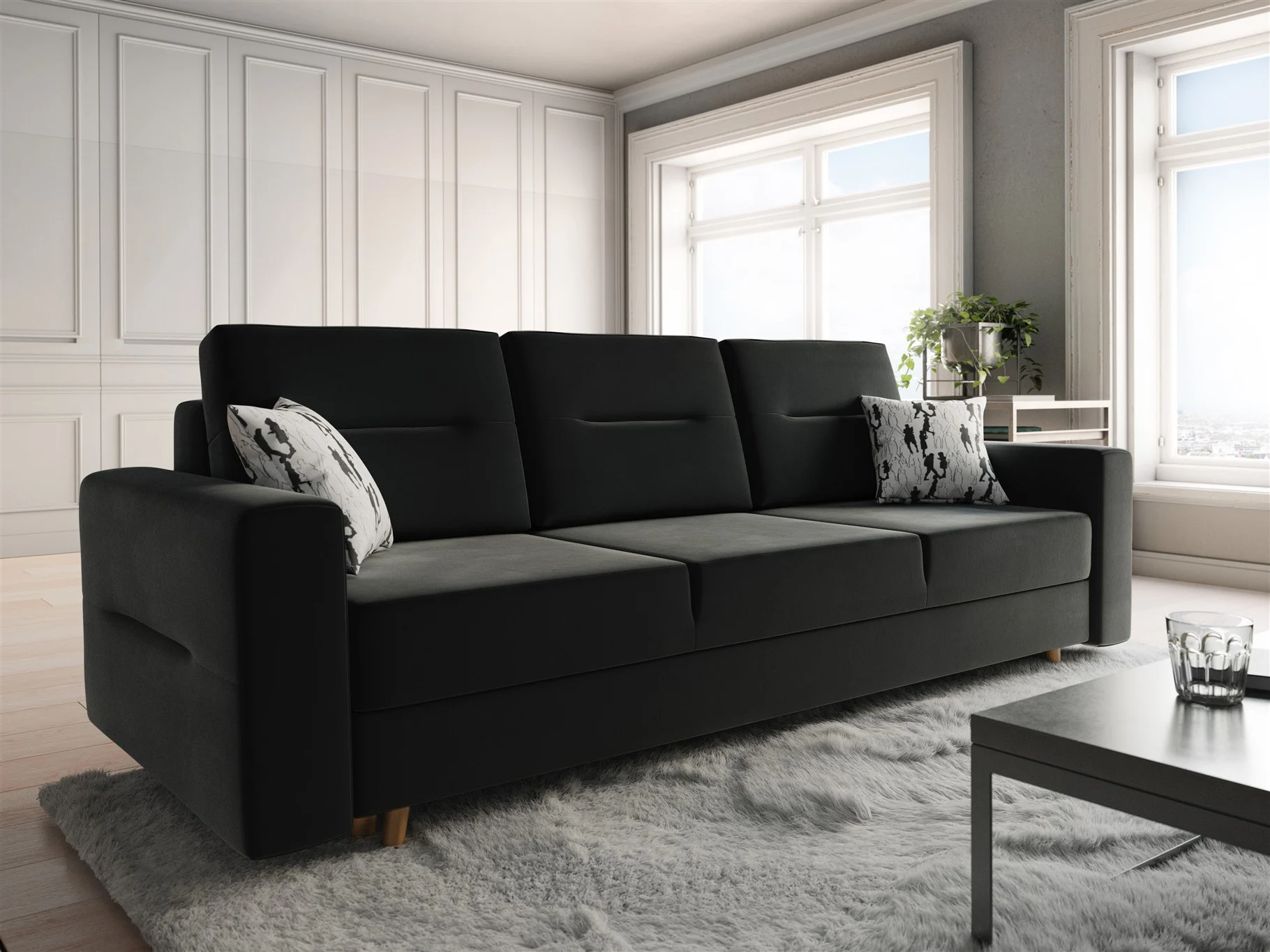 Sofa 3-Sitzer BELMIRA mit Schlaffunktion Schwarz Nr.2