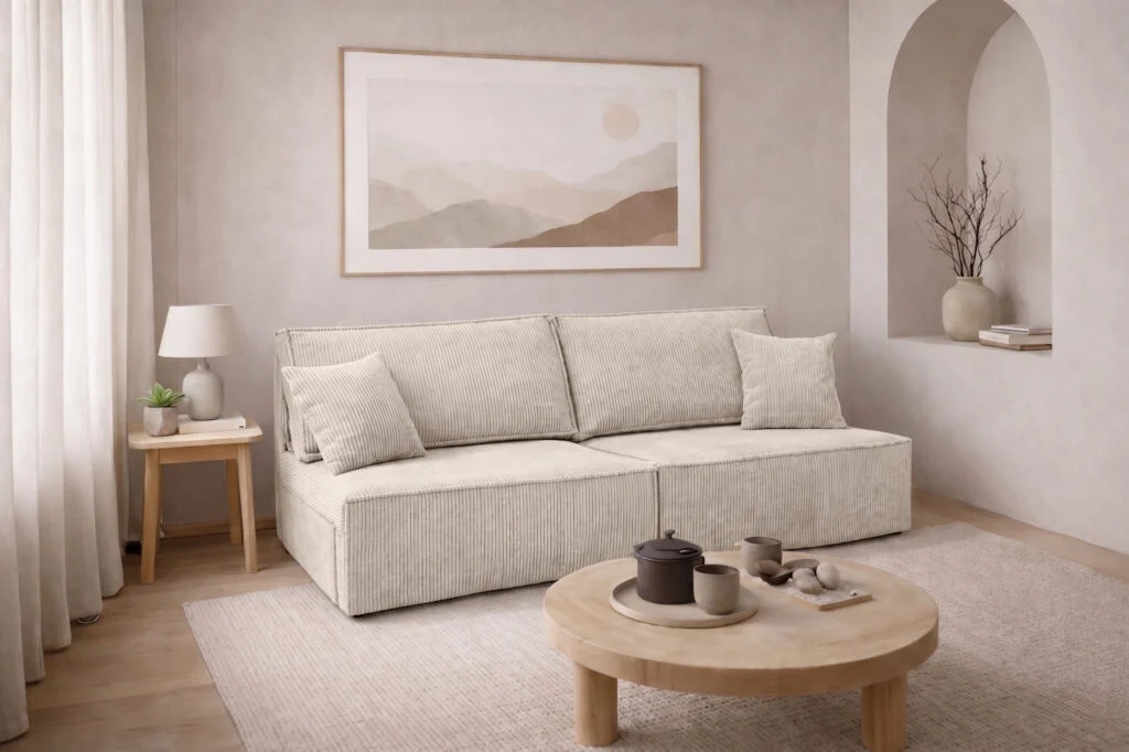 Sofa mit Schlaffunktion und Bettkasten, Cordstoff Poso, BEST MINI