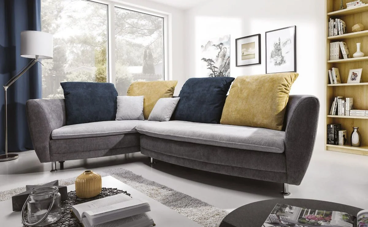 Ecksofa Sofa BOLLY Polyesterstoff Dunkelgrau/ Hellgrau Ottomane Links - Fun Moebel