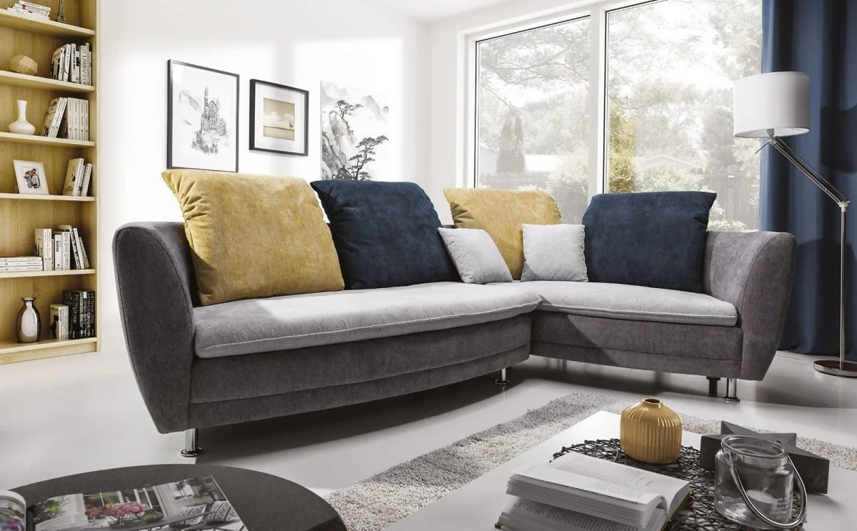 Ecksofa Sofa BOLLY Polyesterstoff Dunkelgrau/ Hellgrau Ottomane Rechts - Fun Moebel
