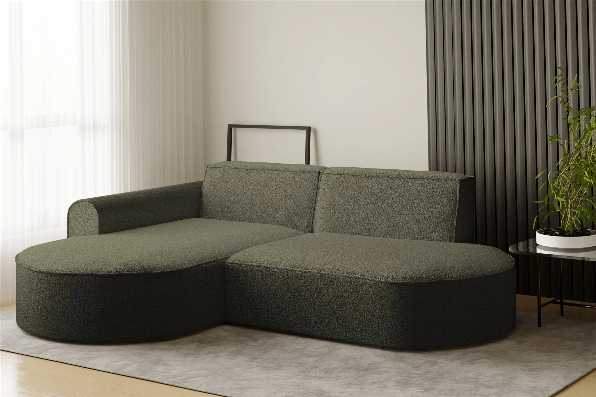 Ecksofa Designersofa BONDY in Stoff Ascot Grün Ottomane Links - Fun Möbel