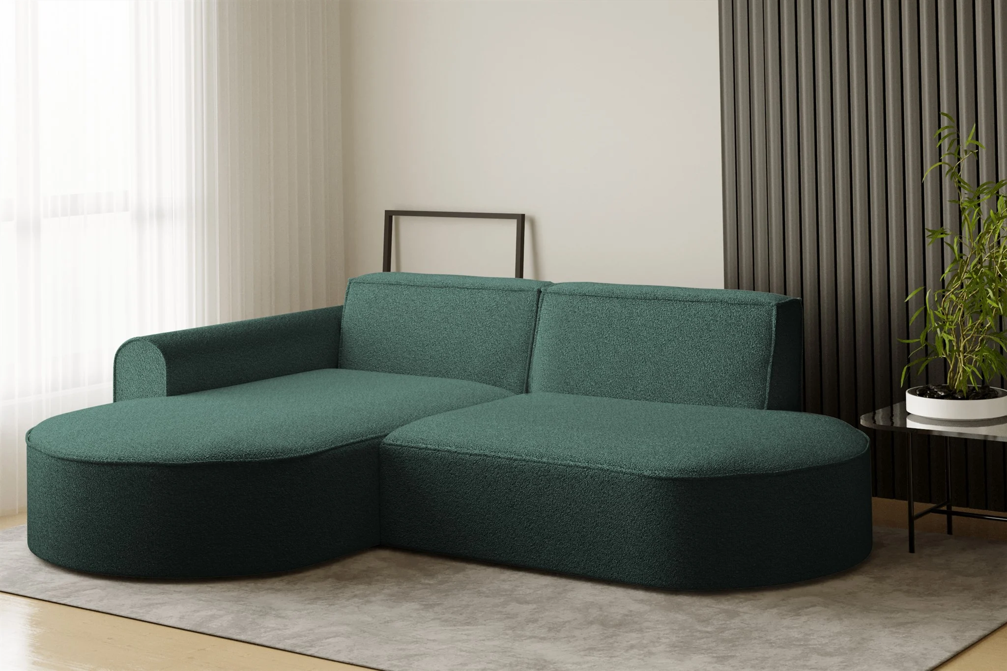 Ecksofa Designersofa BONDY in Stoff Ascot Petrol Ottomane Links - Fun Möbel