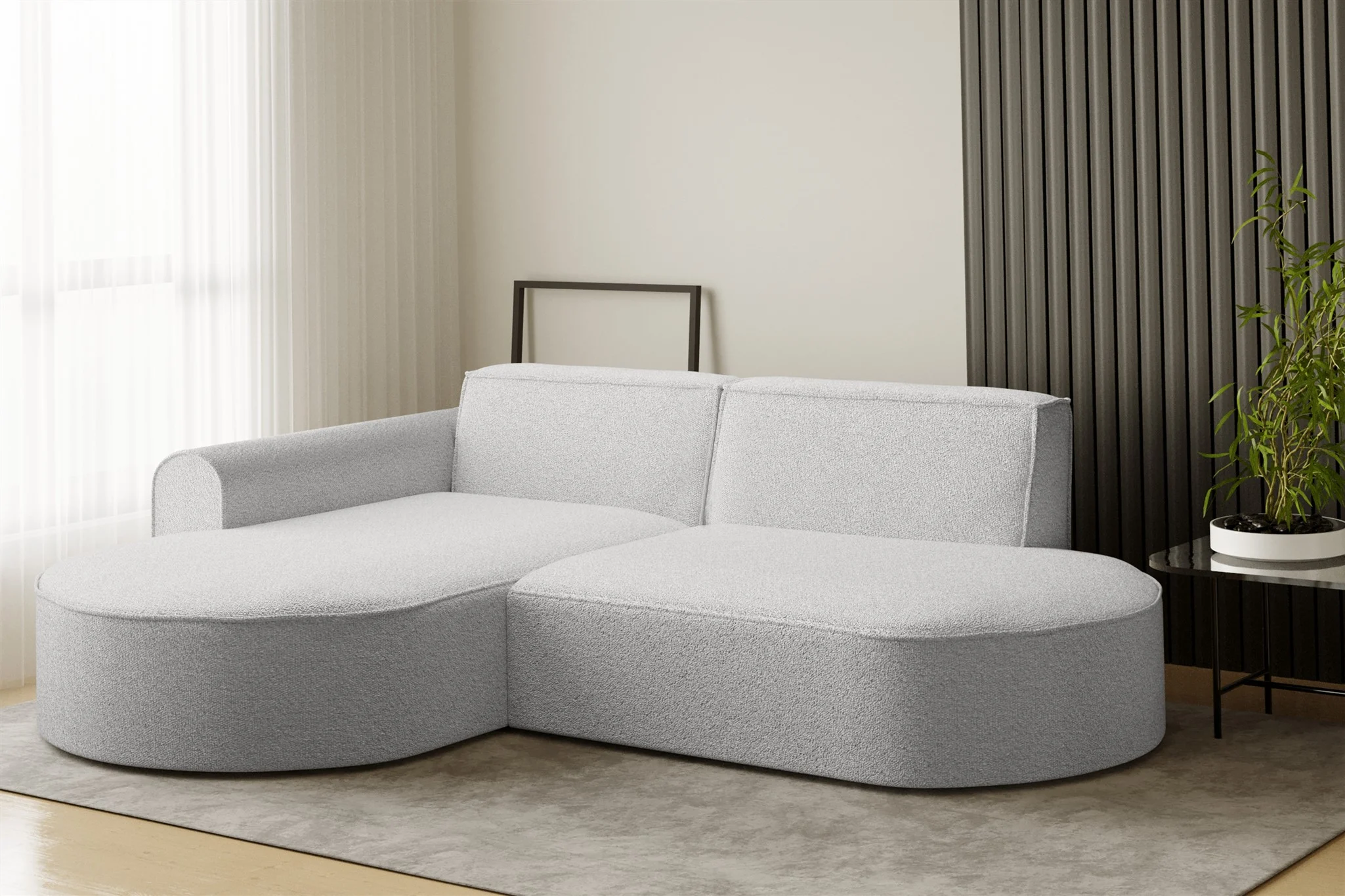 Ecksofa Designersofa BONDY in Stoff Ascot Grau Ottomane Links - Fun Möbel