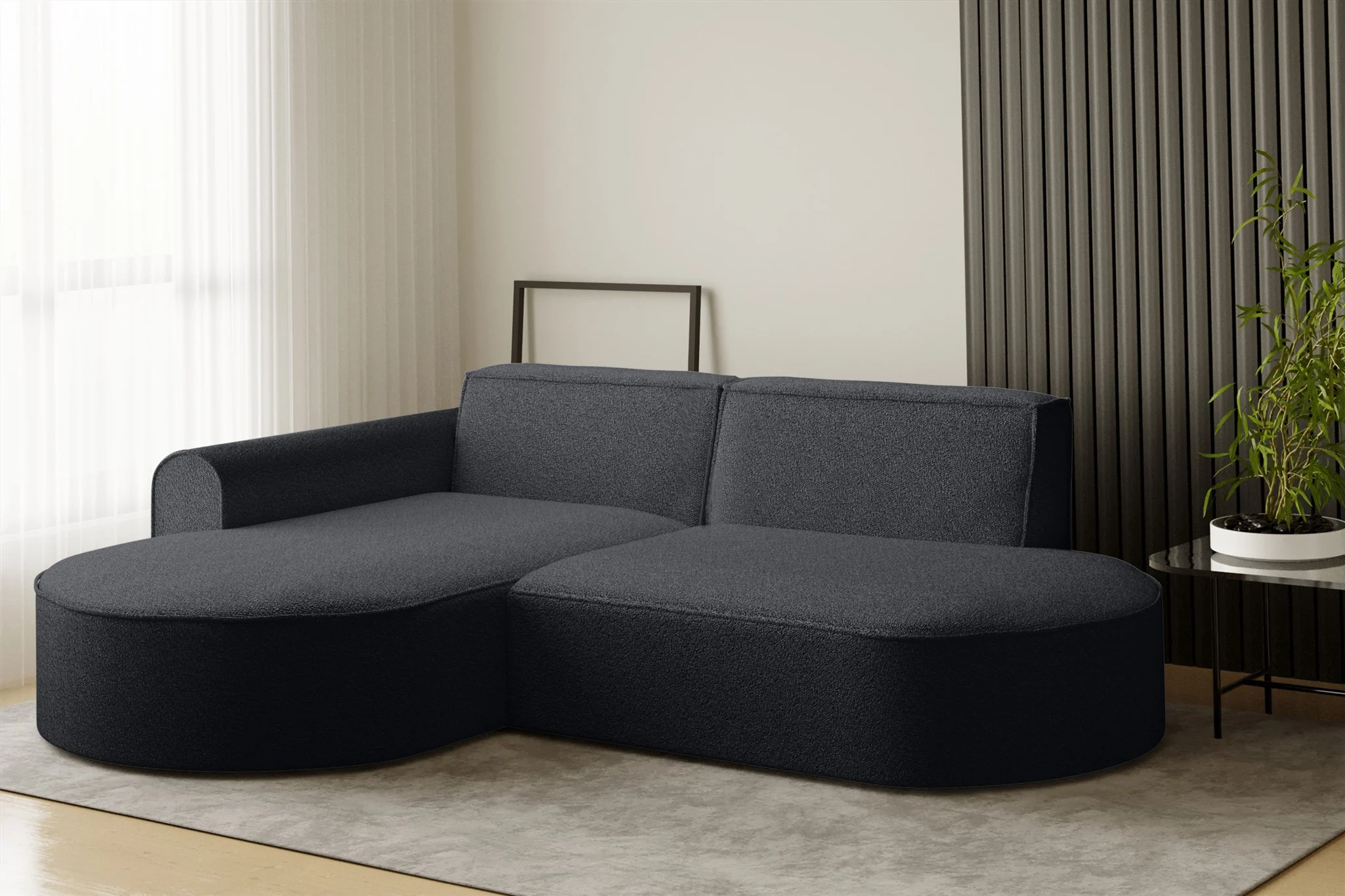 Ecksofa Designersofa BONDY in Stoff Ascot Schwarz Ottomane Links - Fun Möbel