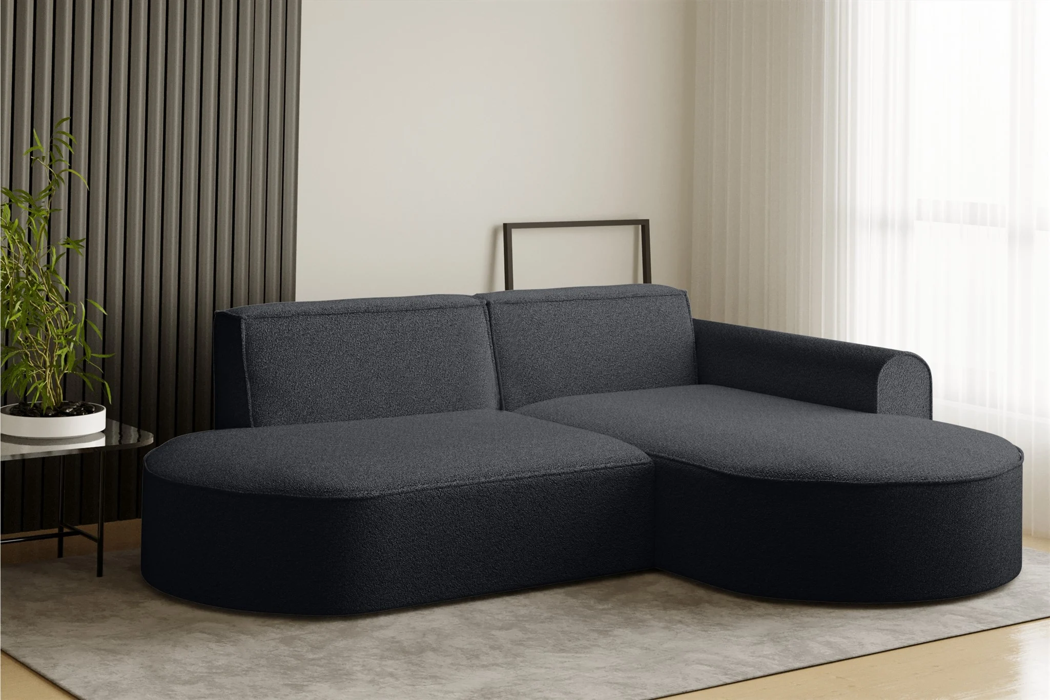 Ecksofa Designersofa BONDY in Stoff Ascot Schwarz Ottomane Rechts - Fun Möbel