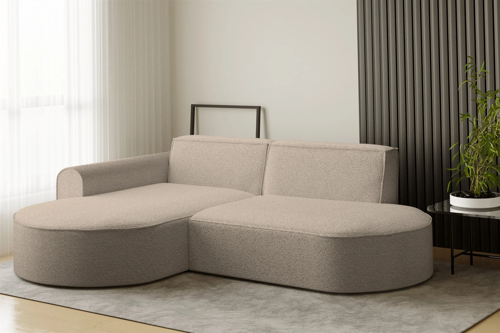 Ecksofa Designersofa BONDY in Stoff Ascot Beige Ottomane Links - Fun Möbel