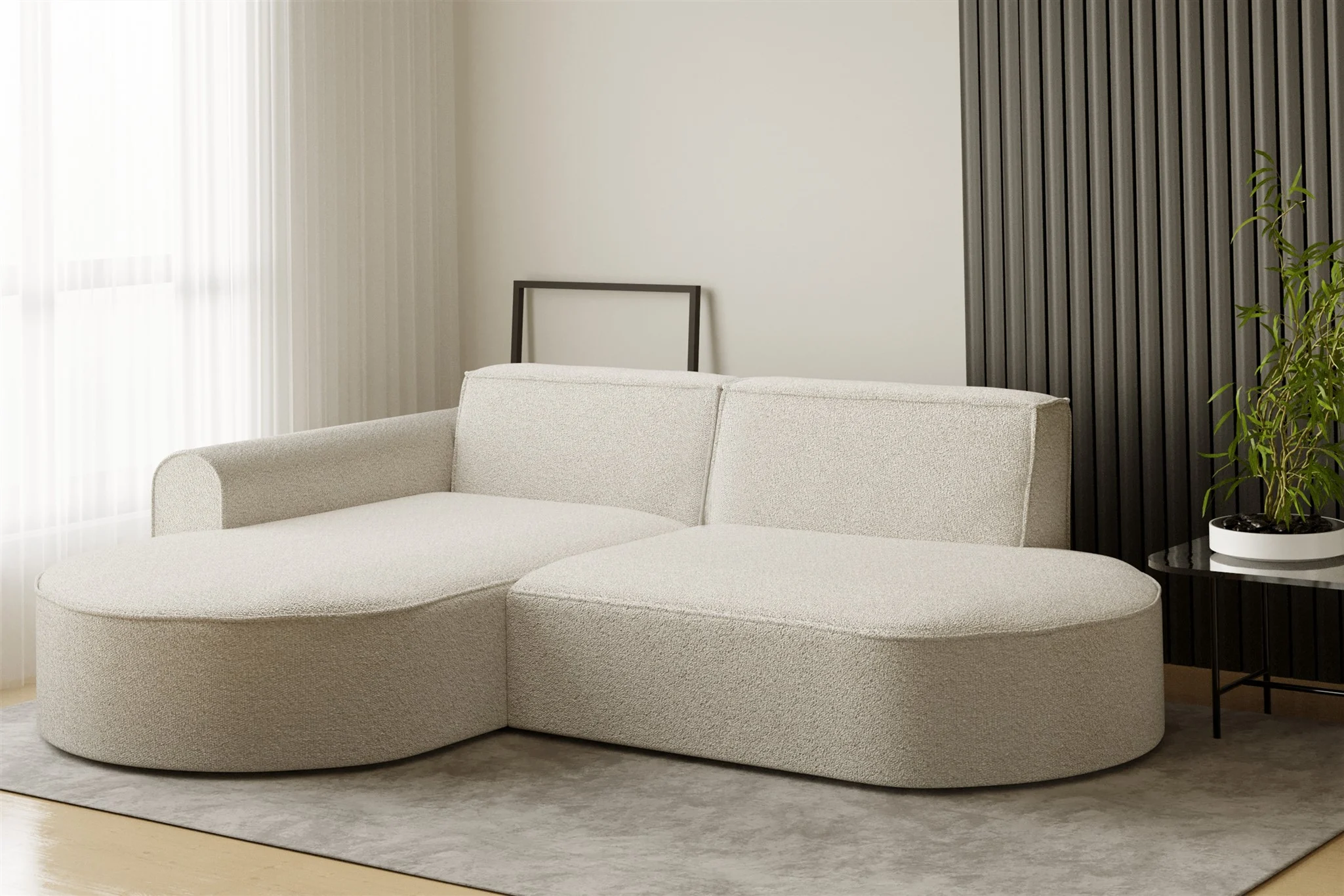 Ecksofa Designersofa BONDY in Stoff Ascot Creme Ottomane Links - Fun Möbel