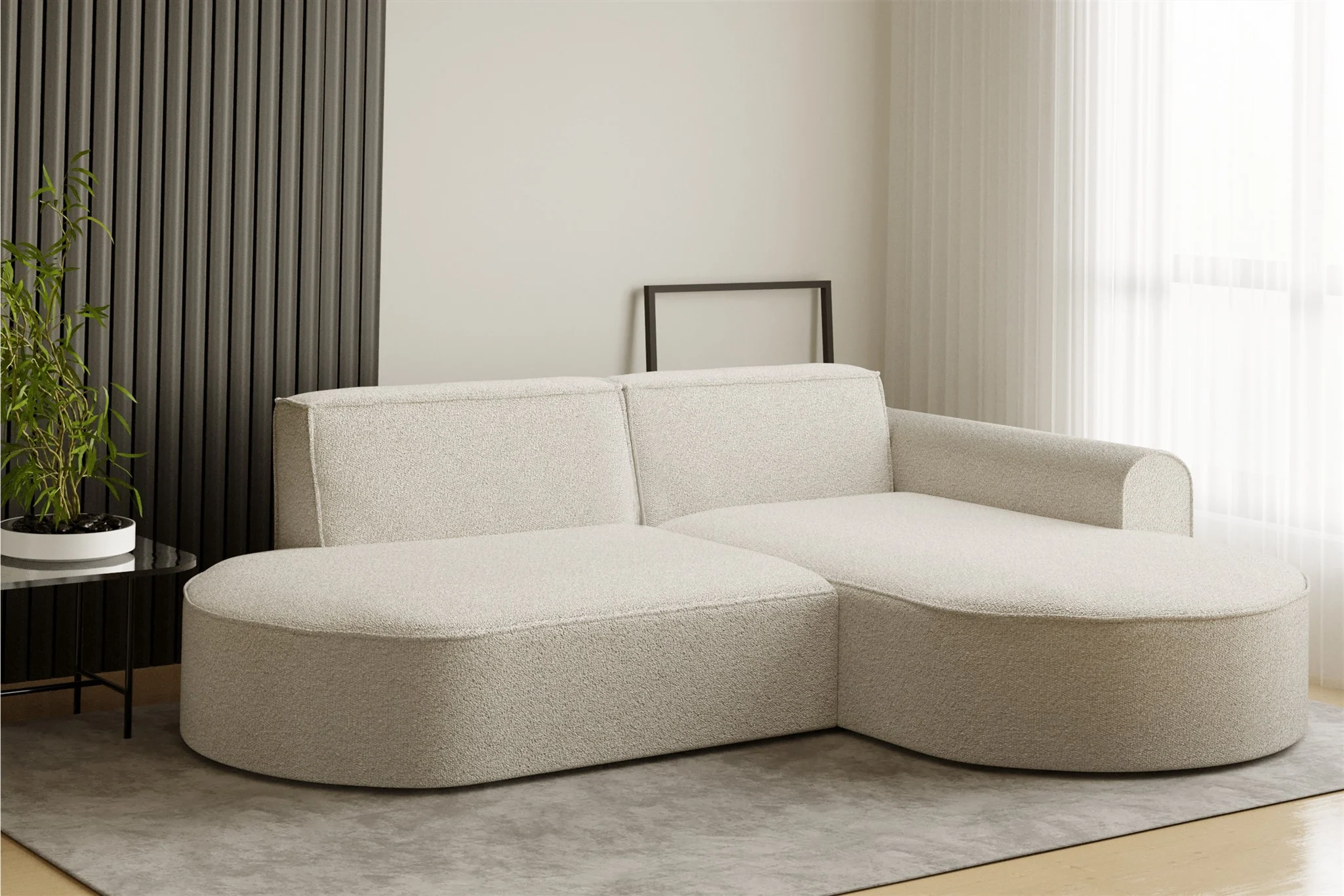 Ecksofa Designersofa BONDY in Stoff Ascot Creme Ottomane Rechts - Fun Möbel