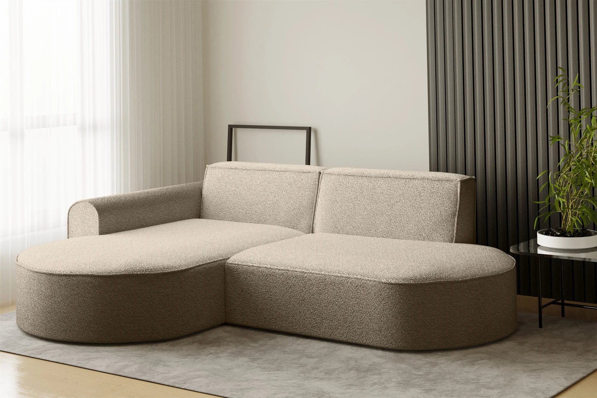 Ecksofa Designersofa BONDY in Stoff Ascot Hellbraun Ottomane Links - Fun Möbel