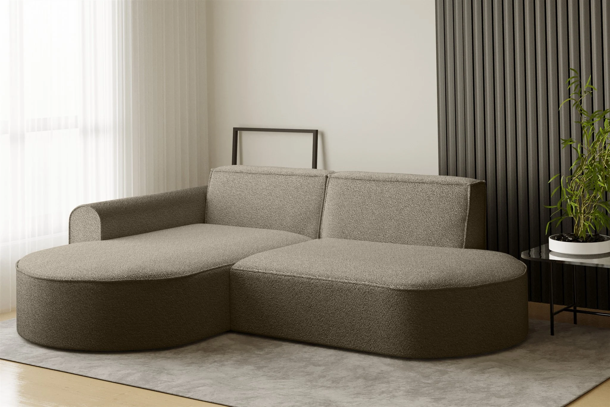 Ecksofa Designersofa BONDY in Stoff Ascot Braun Ottomane Links - Fun Möbel