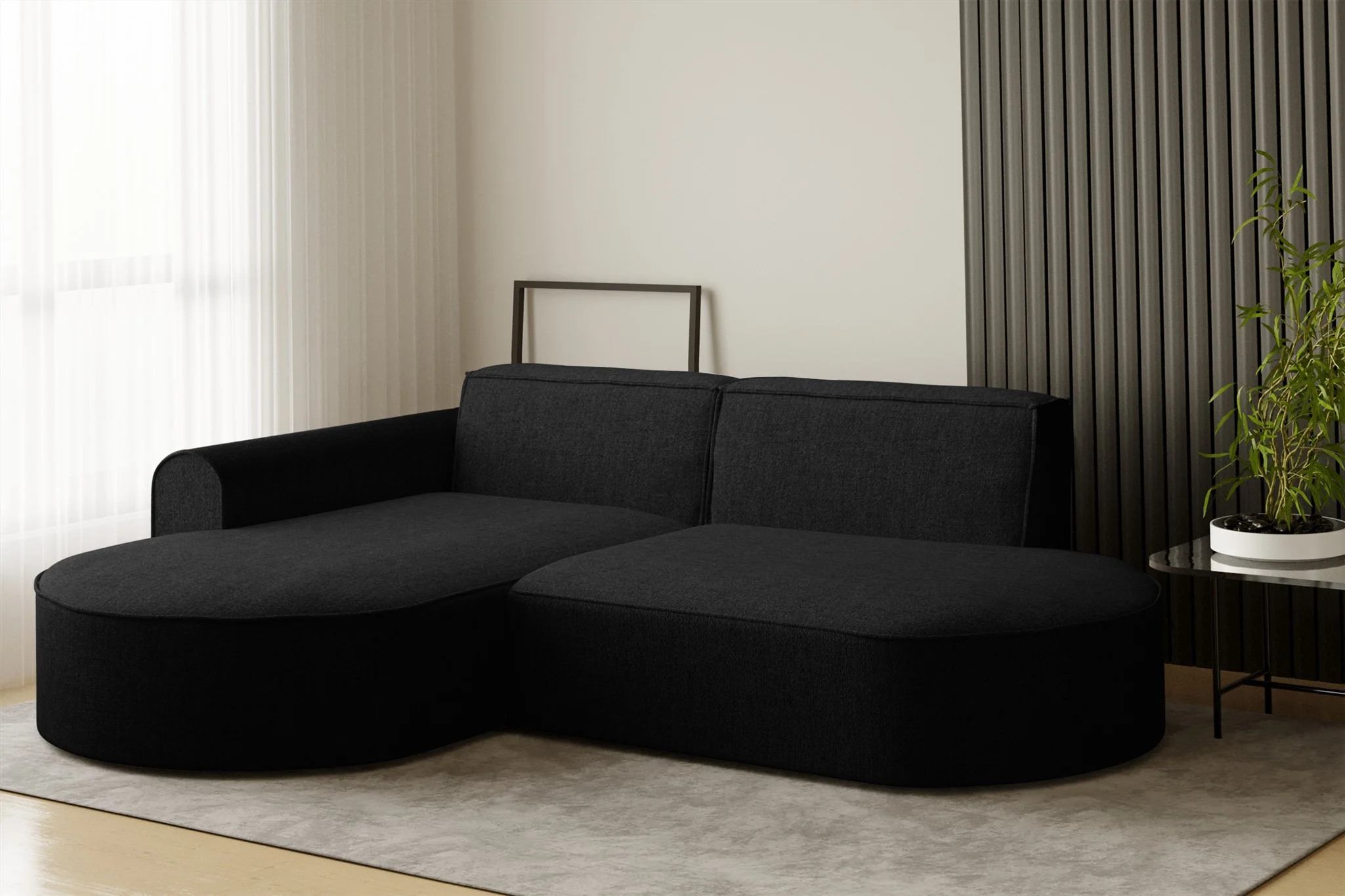 Ecksofa Designersofa BONDY in Stoff Neve Schwarz Ottomane Links - Fun Möbel