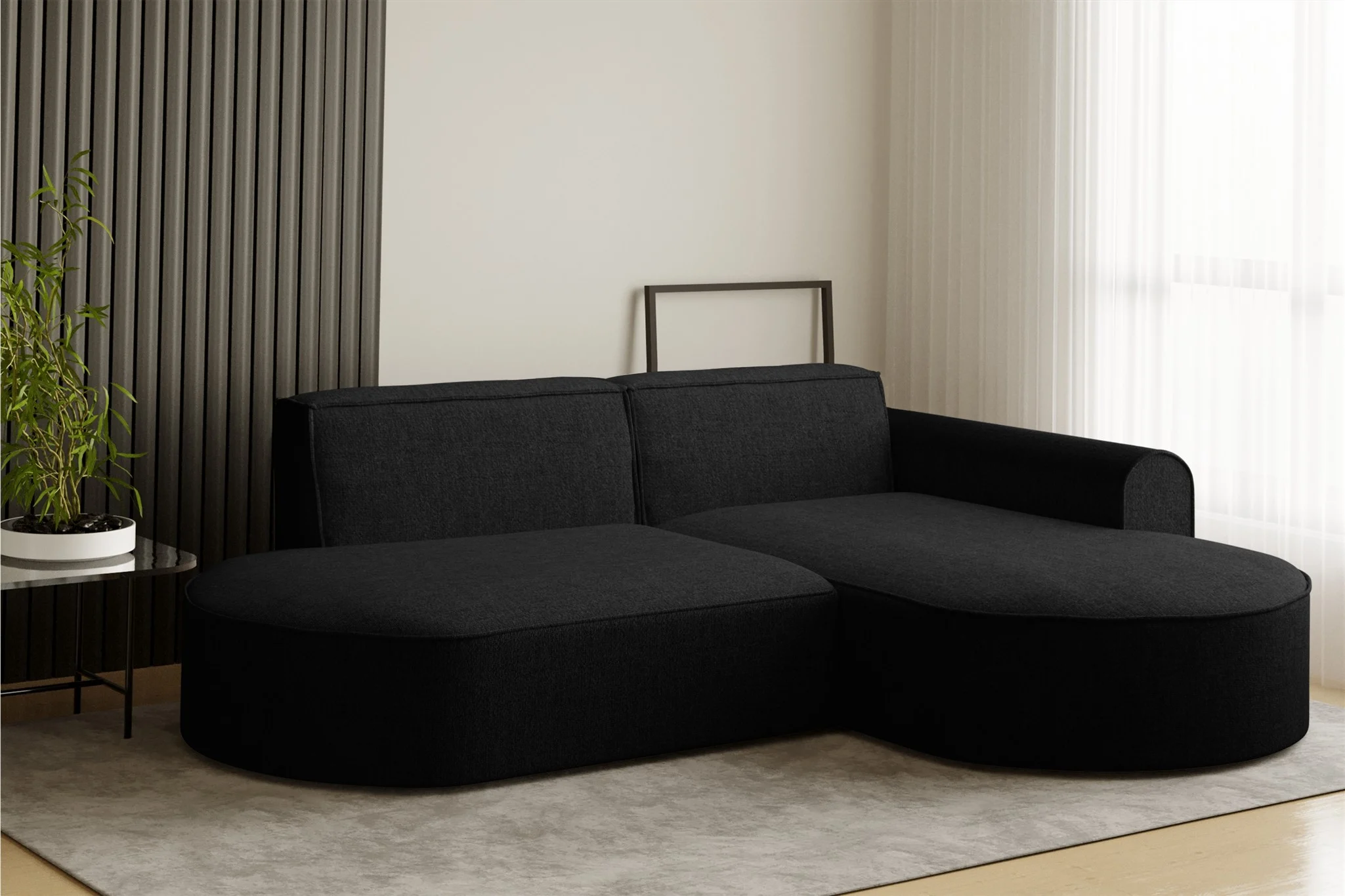 Ecksofa Designersofa BONDY in Stoff Neve Schwarz Ottomane Rechts - Fun Möbel