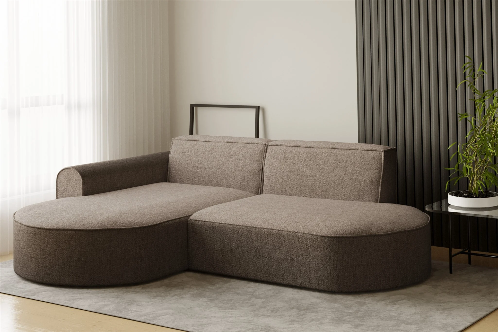 Ecksofa Designersofa BONDY in Stoff Neve Cappuccino Ottomane Links - Fun Möbel