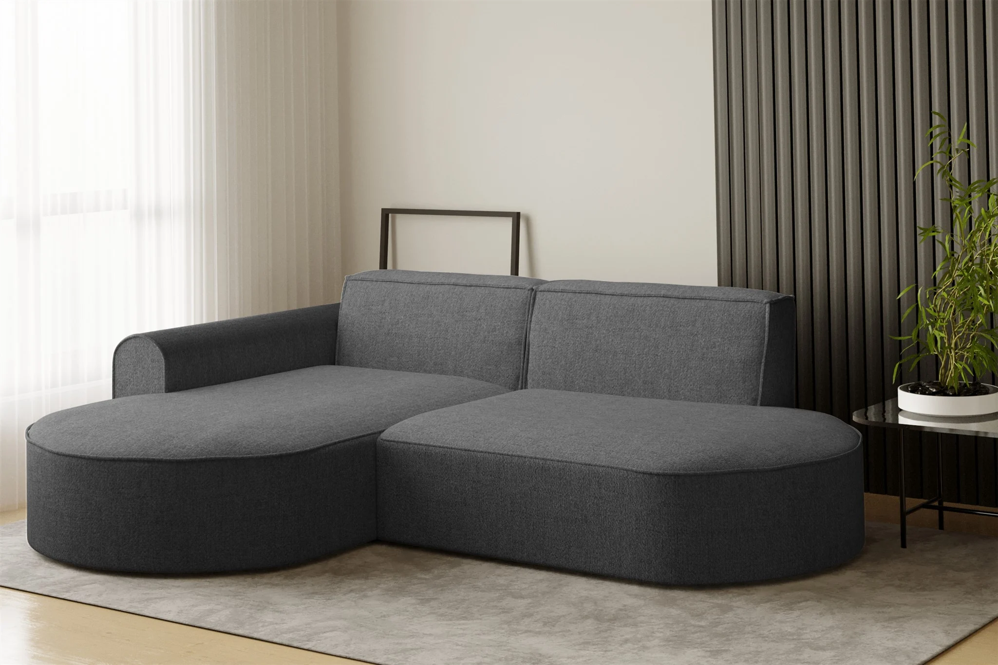 Ecksofa Designersofa BONDY in Stoff Neve Dunkelgrau Ottomane Links - Fun Möbel