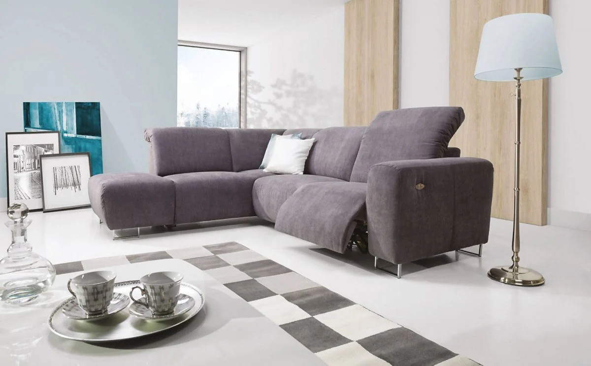 Ecksofa Sofa CAPRI Polyesterstoff Grau Ottomane Links - Fun Moebel