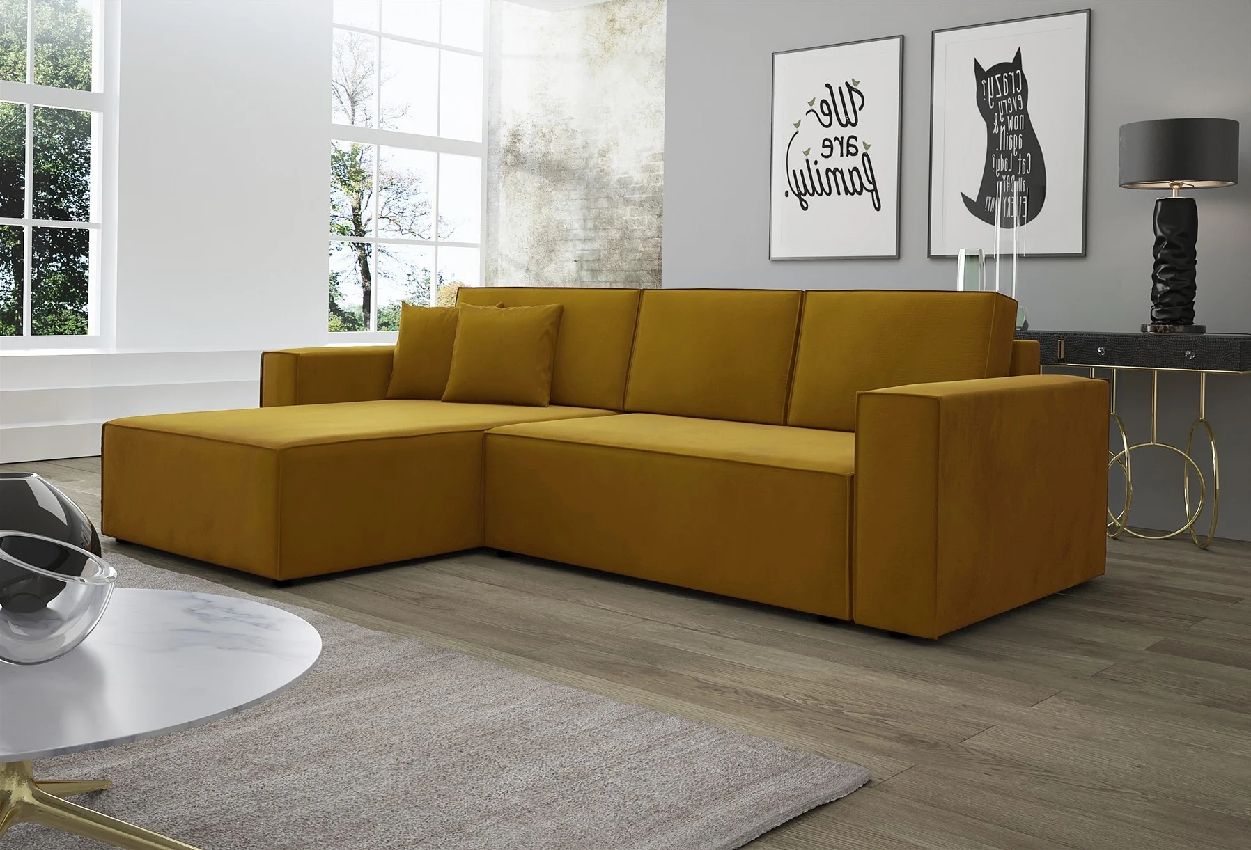 Ecksofa Schlafsofa Sofa CONOR Stoff Kronos Goldbraun Ottomane Links - Fun Moebel