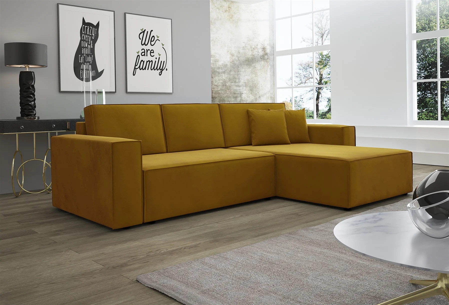Ecksofa Schlafsofa Sofa CONOR Stoff Kronos Goldbraun Ottomane Rechts - Fun Moebel