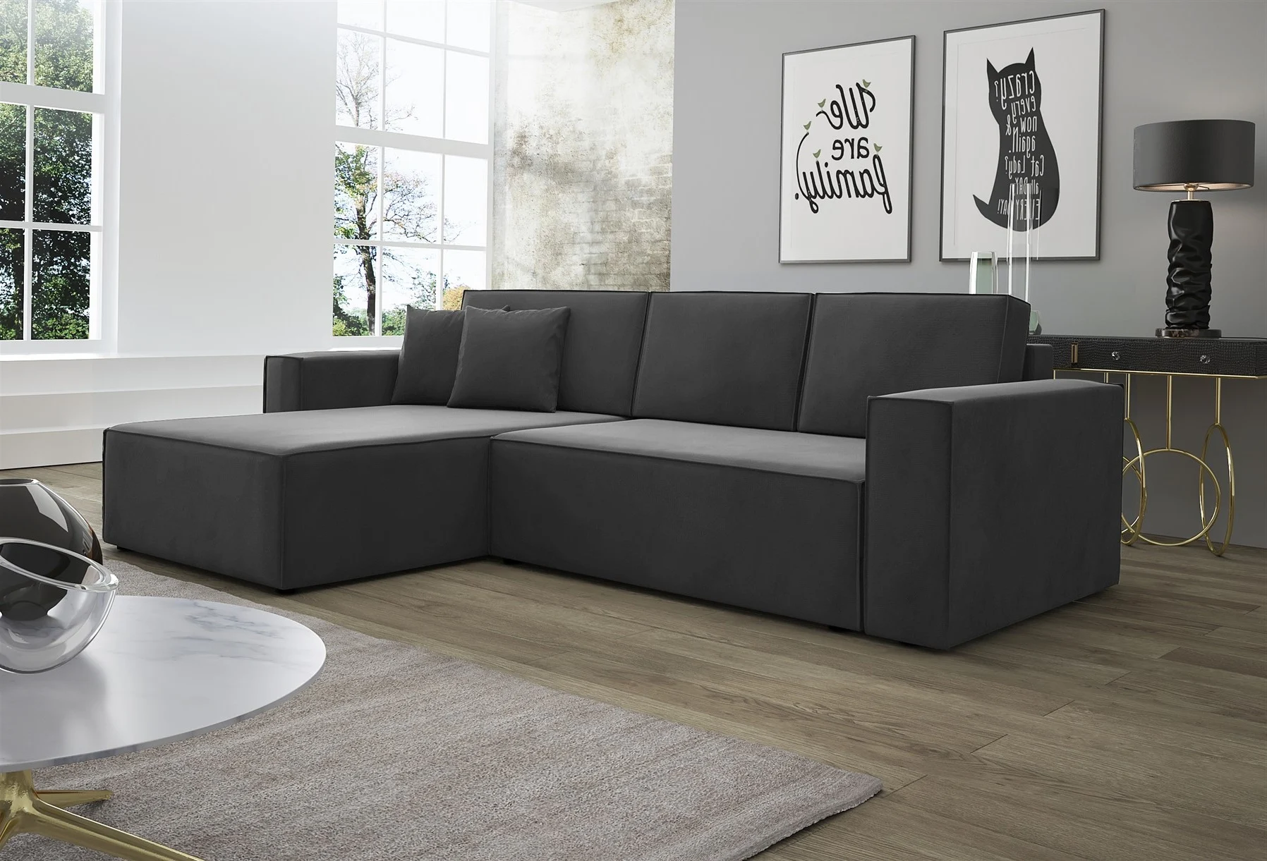 Ecksofa Schlafsofa Sofa CONOR Stoff Kronos Steel Morengo Ottomane Links - Fun Moebel
