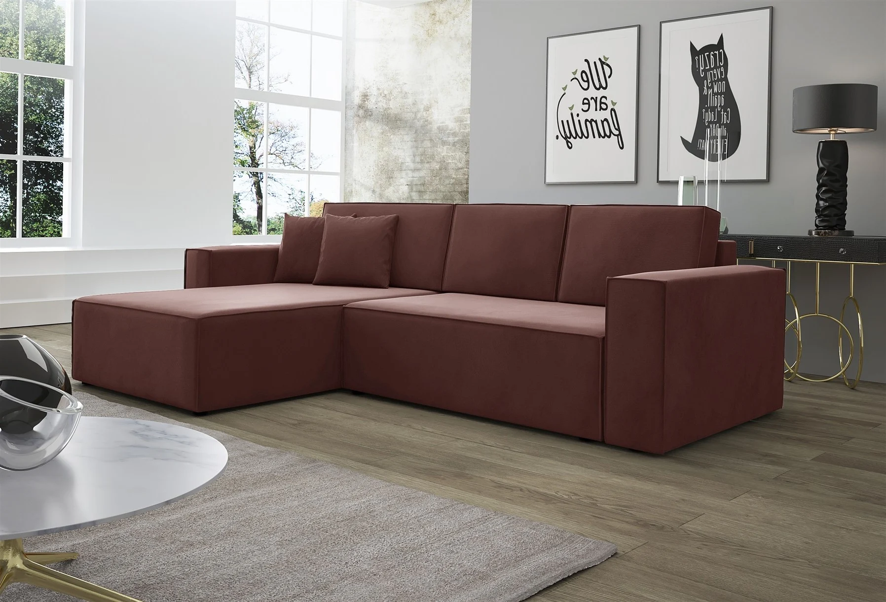 Ecksofa Schlafsofa Sofa CONOR Stoff Kronos Altrosa Ottomane Links - Fun Moebel