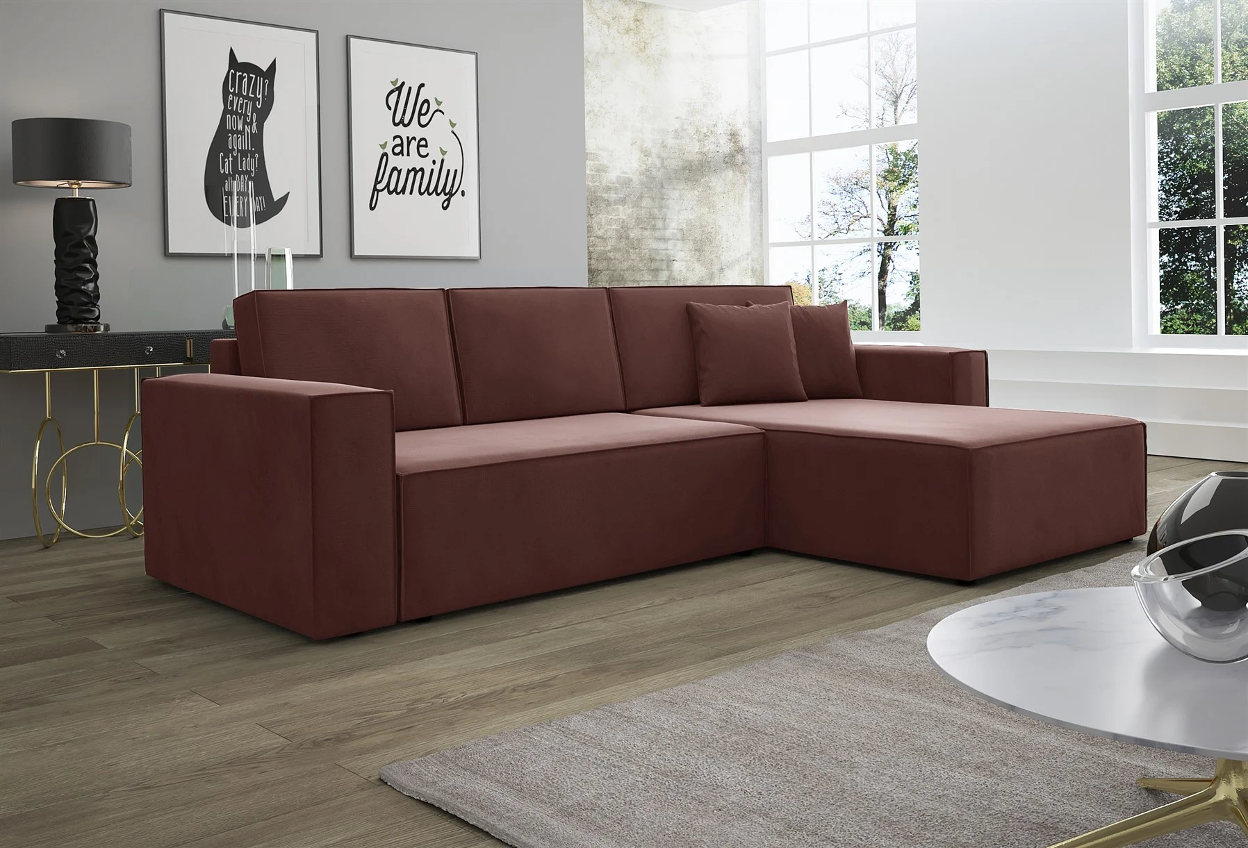Ecksofa Schlafsofa Sofa CONOR Stoff Kronos Altrosa Ottomane Rechts - Fun Moebel