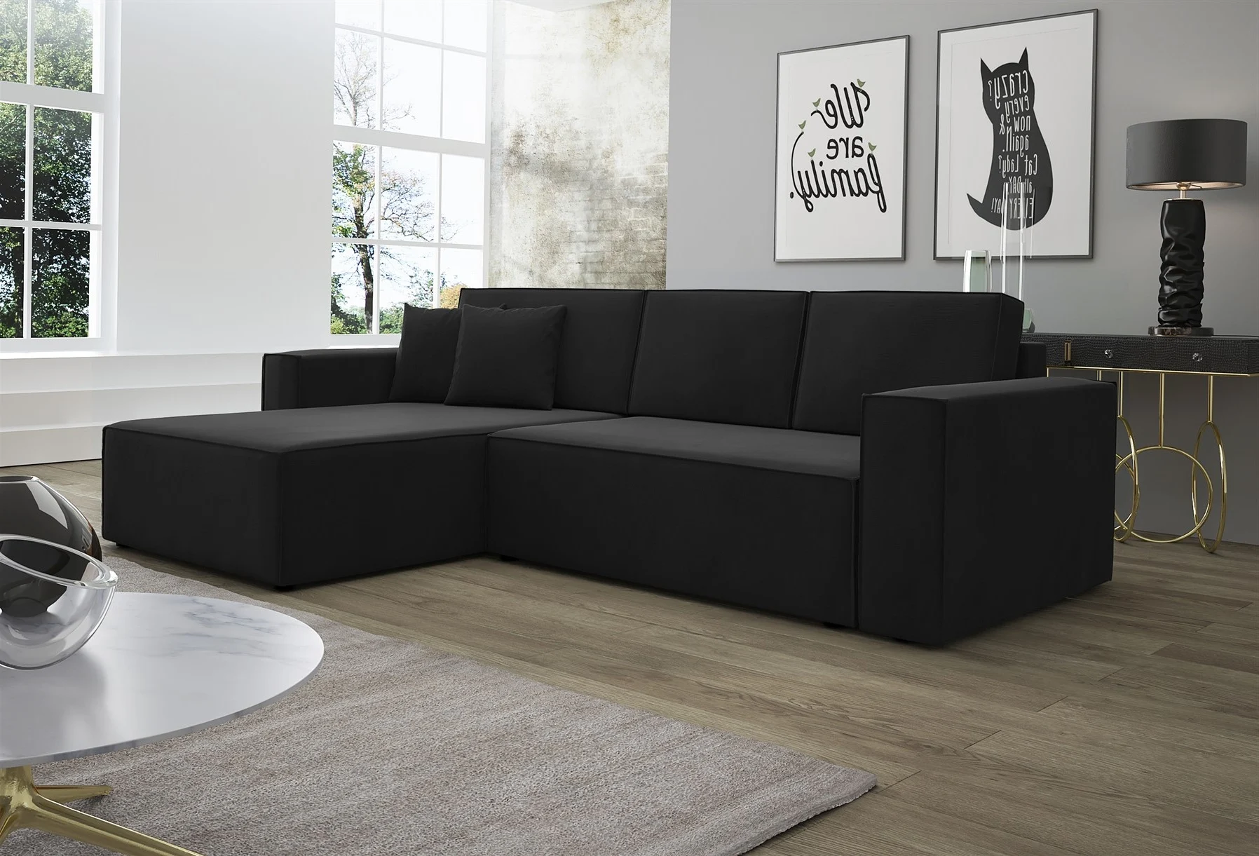 Ecksofa Schlafsofa Sofa CONOR Stoff Kronos Anthrazit Ottomane Links - Fun Moebel