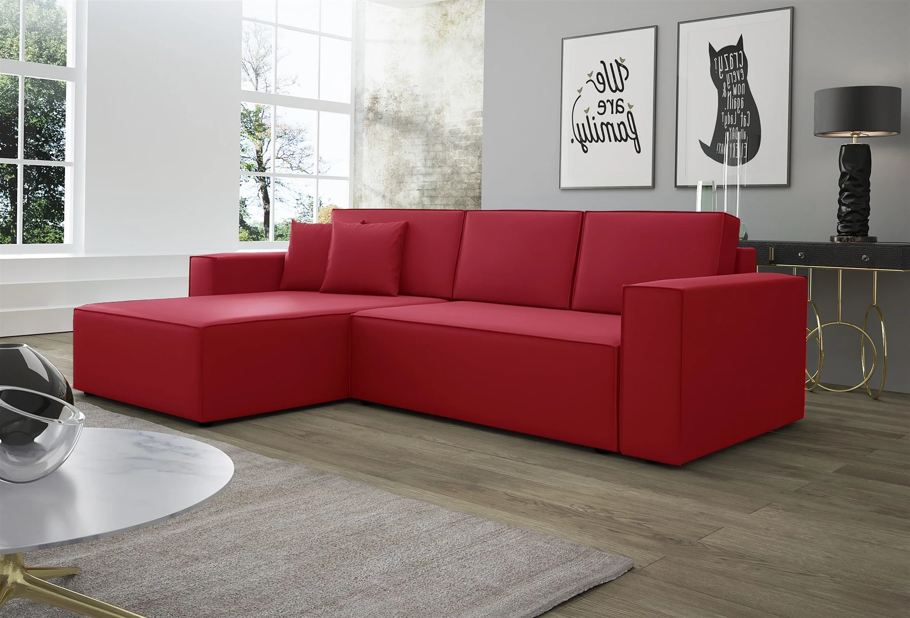 Ecksofa Schlafsofa Sofa CONOR Kunstleder Rot Ottomane Links - Fun Moebel