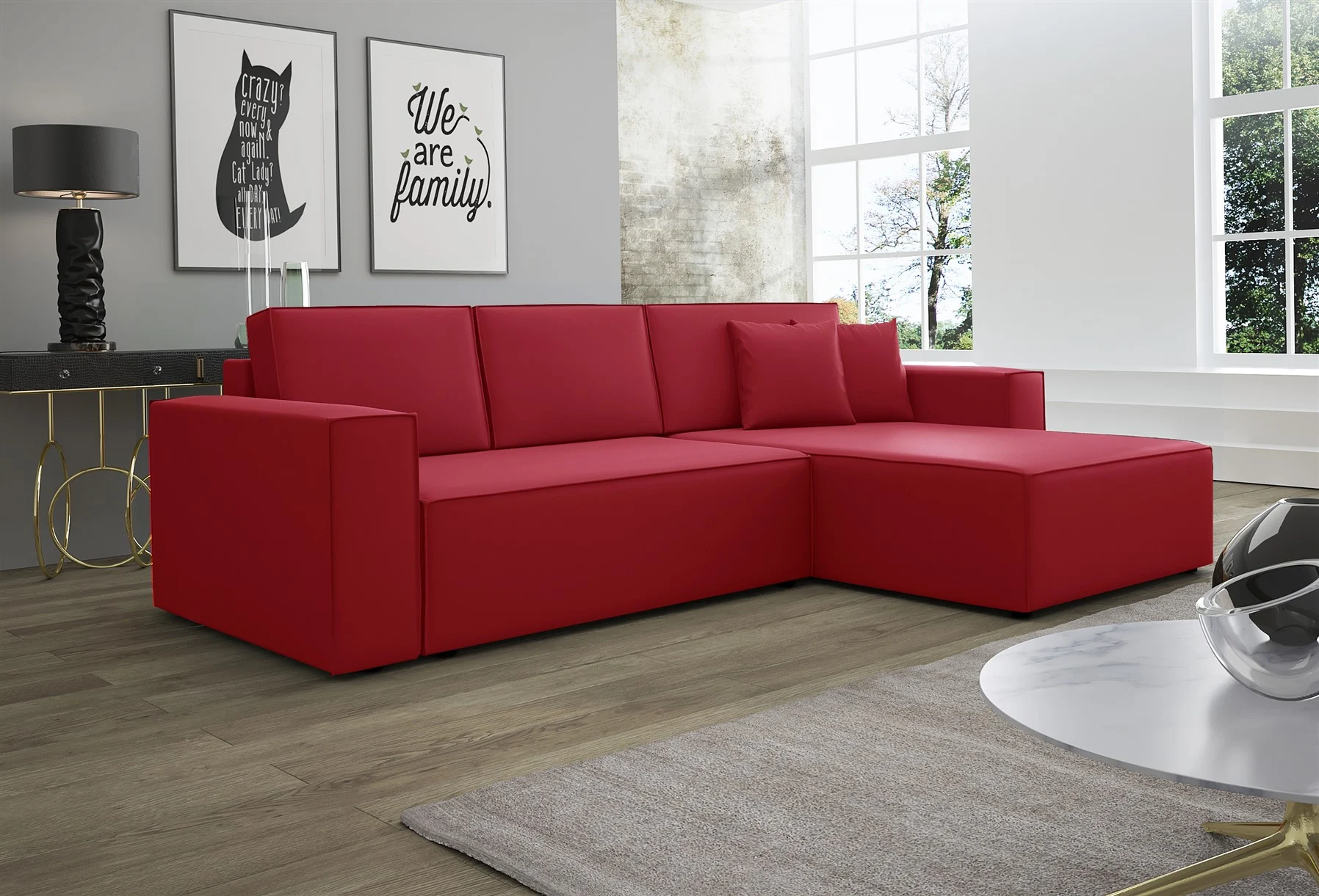 Ecksofa Schlafsofa Sofa CONOR Kunstleder Rot Ottomane Rechts - Fun Moebel