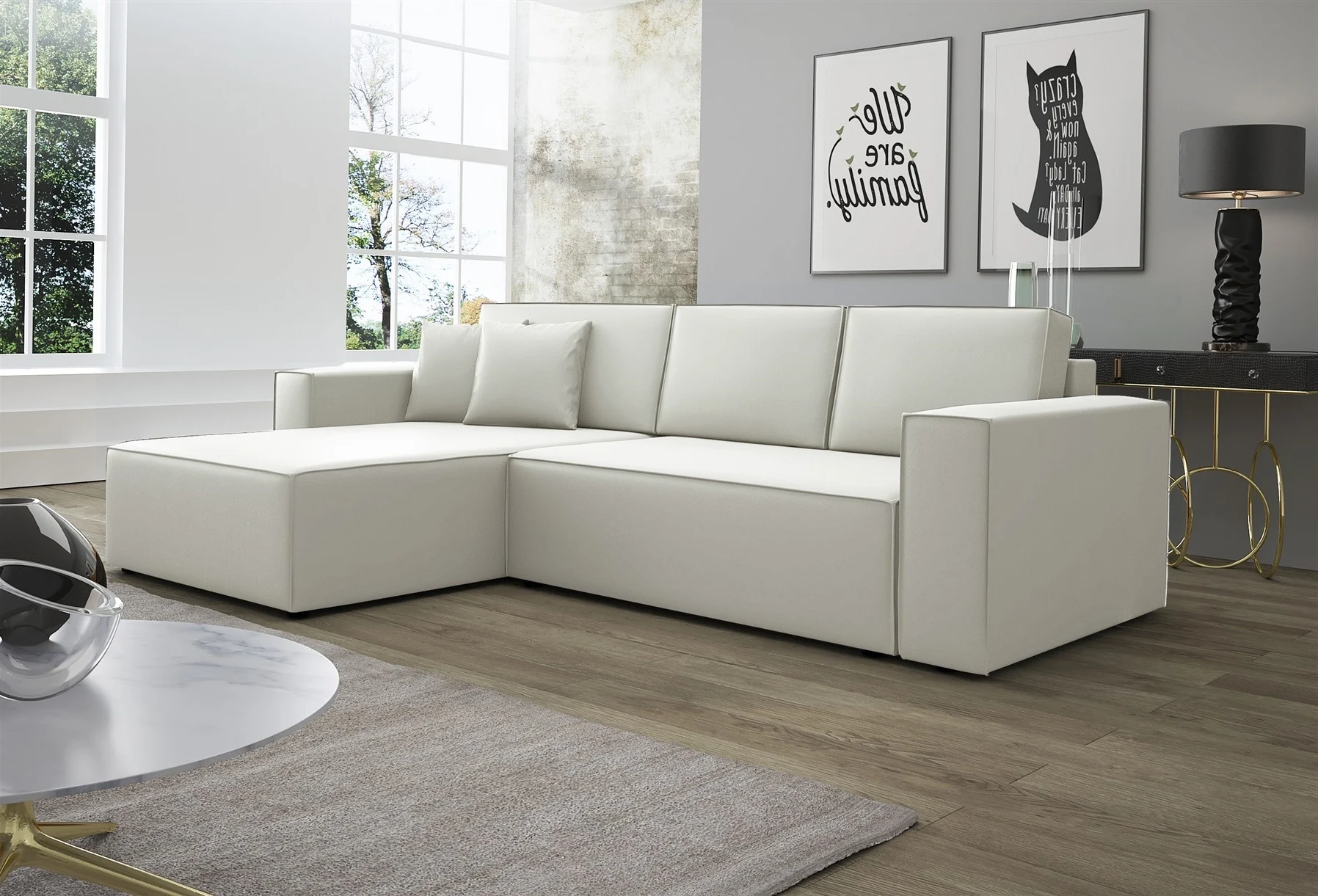 Ecksofa Schlafsofa Sofa CONOR Kunstleder Weiss Ottomane Links - Fun Moebel