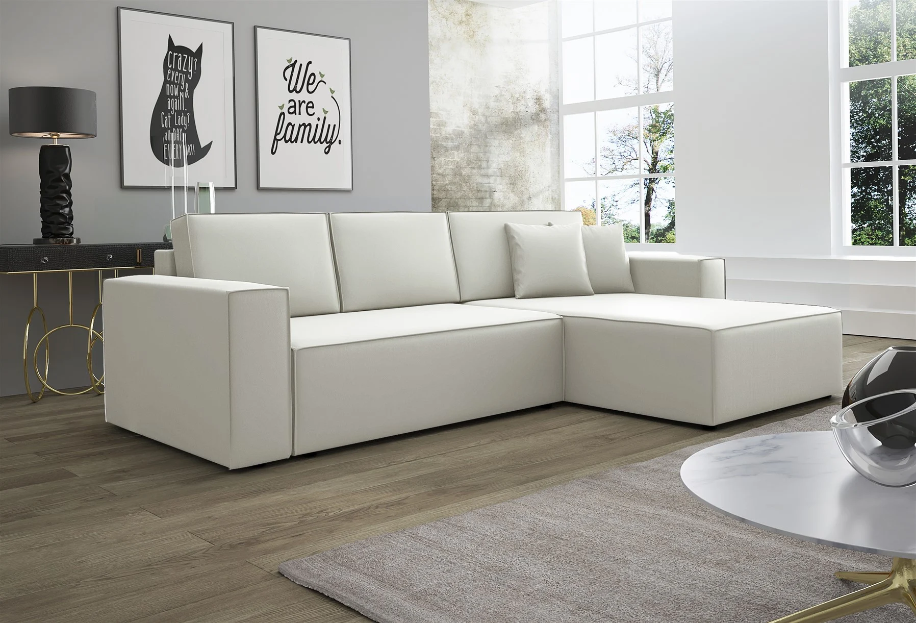 Ecksofa Schlafsofa Sofa CONOR Kunstleder Weiss Ottomane Rechts - Fun Moebel